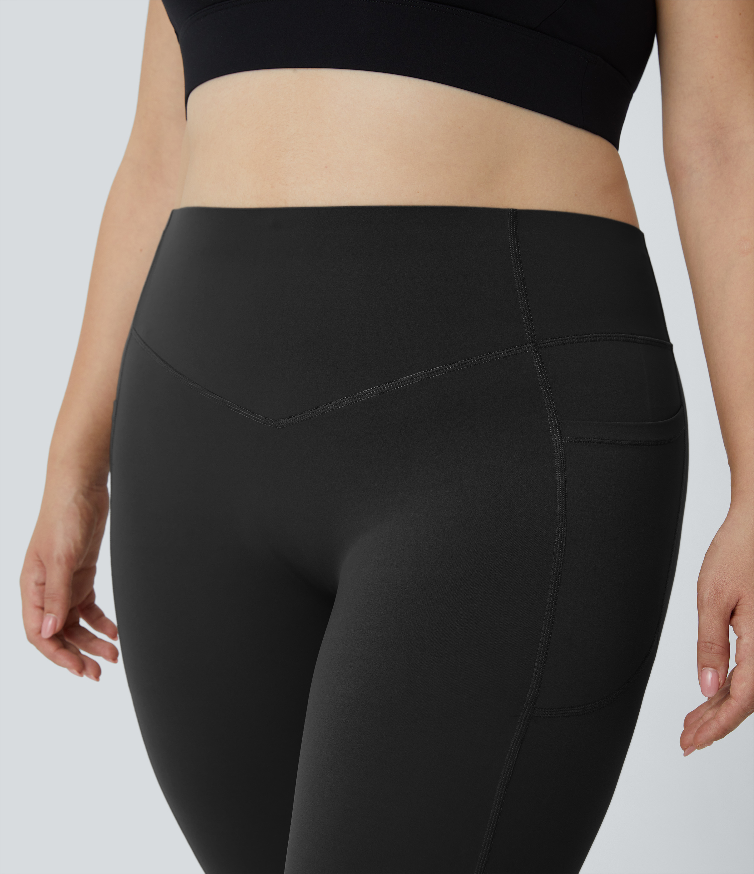Halara SoCinched High Waisted Butt Lifting Tummy Control Side Pocket Shaping Training UltraSculpt Plus Size Leggings  - Black - 1X(7/8) 