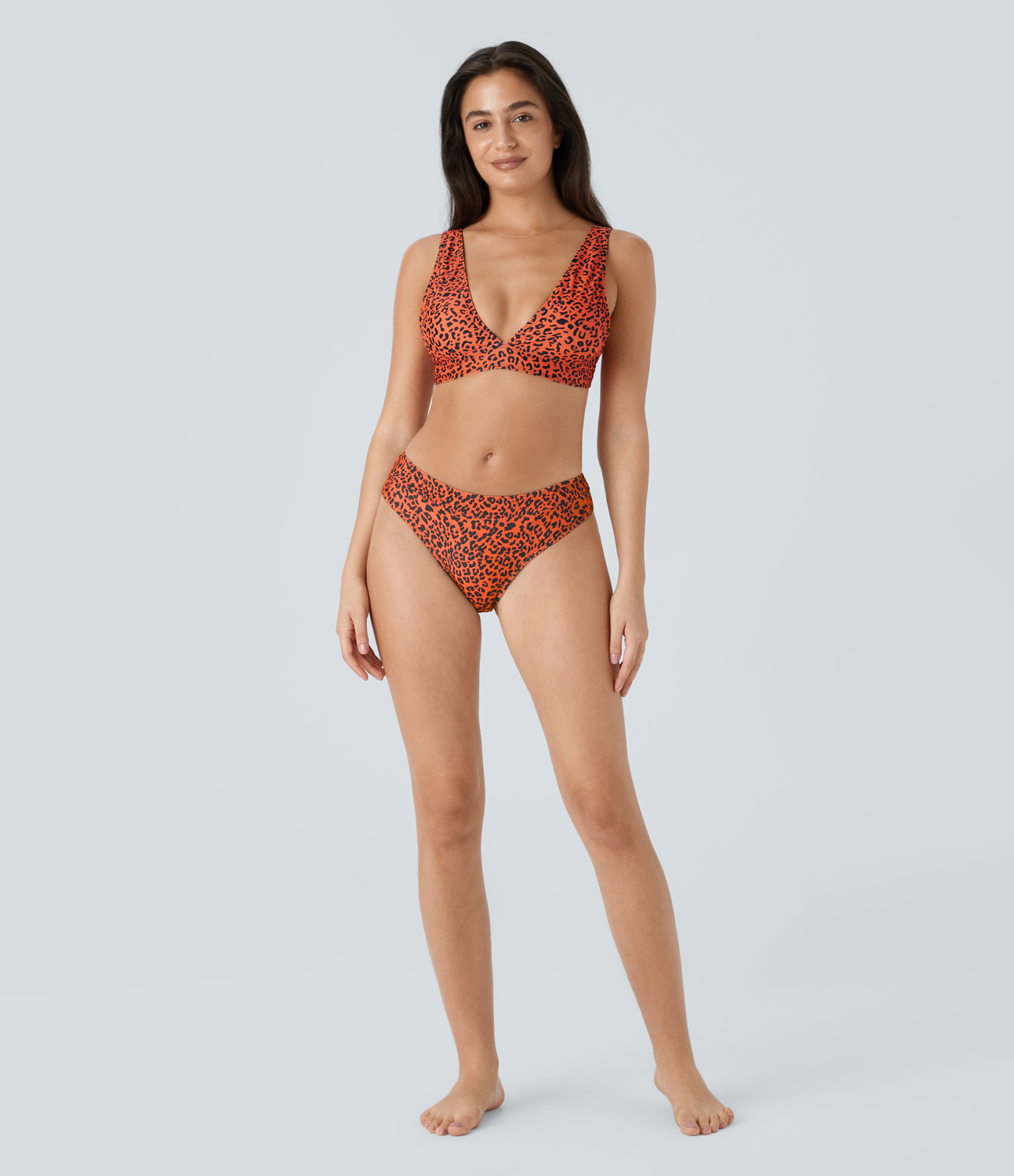Halara Triangle Leopard Print Bikini Bottom  - Leopard Print Orange - L 