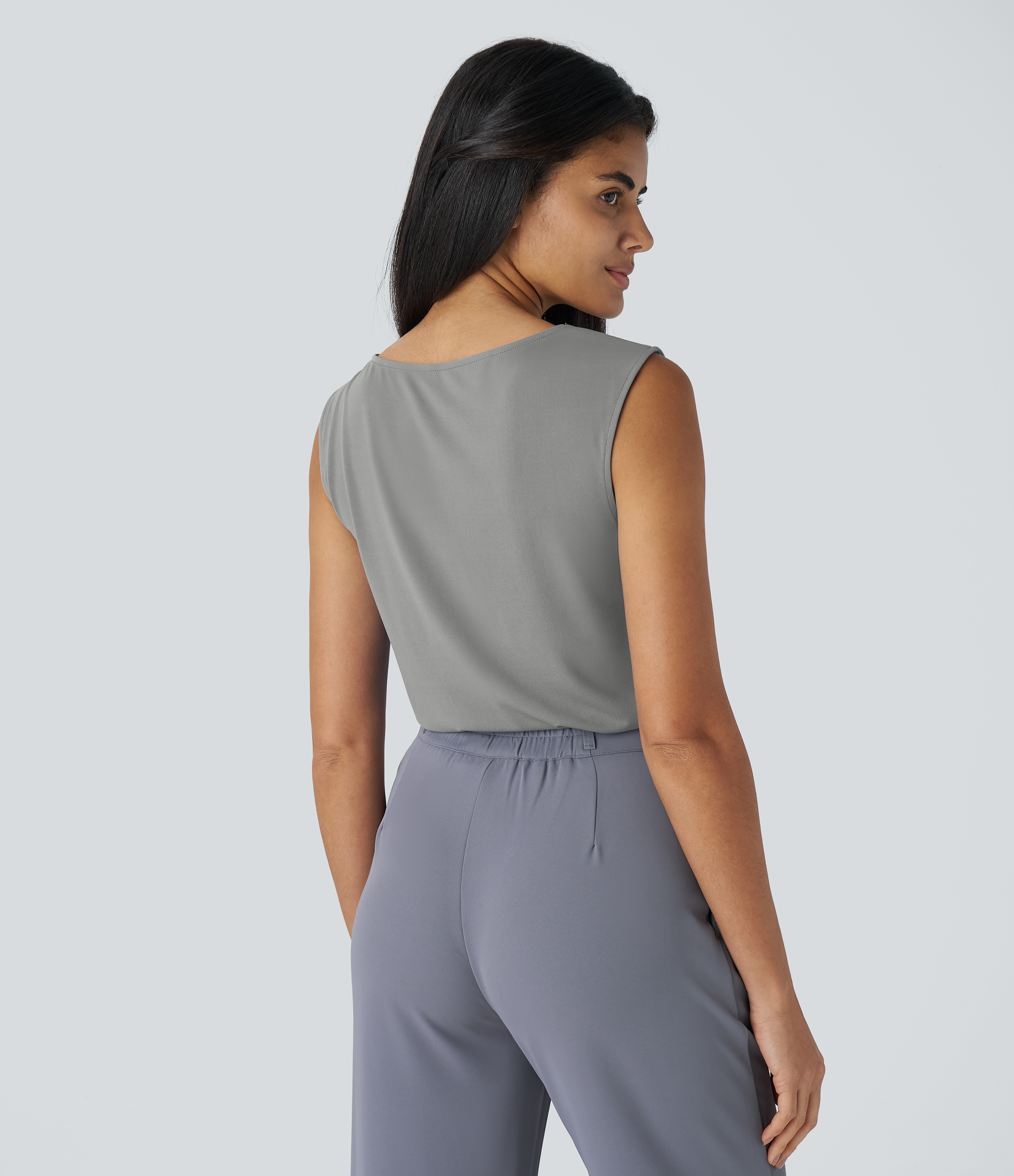 Halara Cowl Neck Sleeveless Work Blouse  - Sandalwood Grey - XS 
