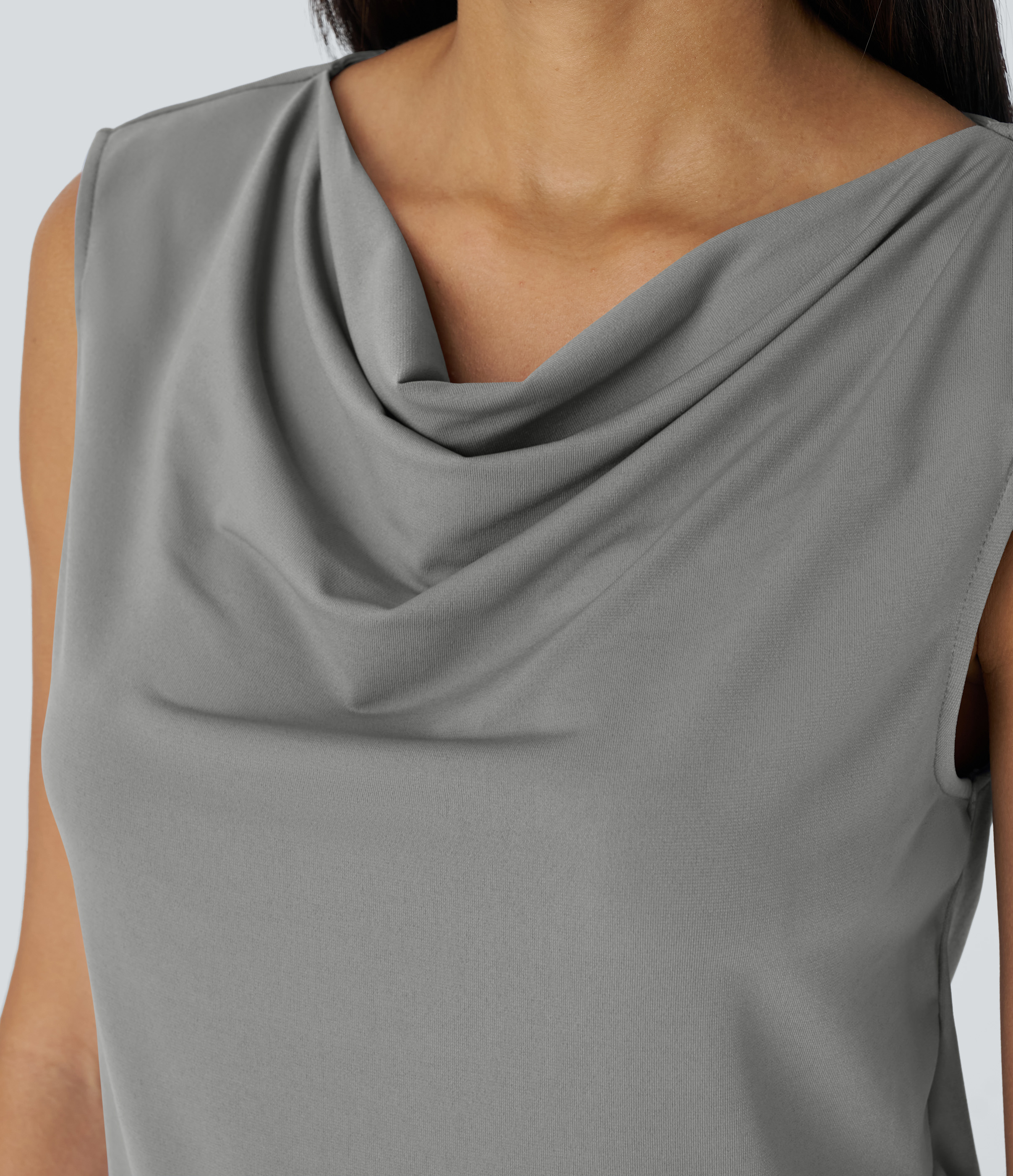 Halara Cowl Neck Sleeveless Work Blouse  - Sandalwood Grey - XS 