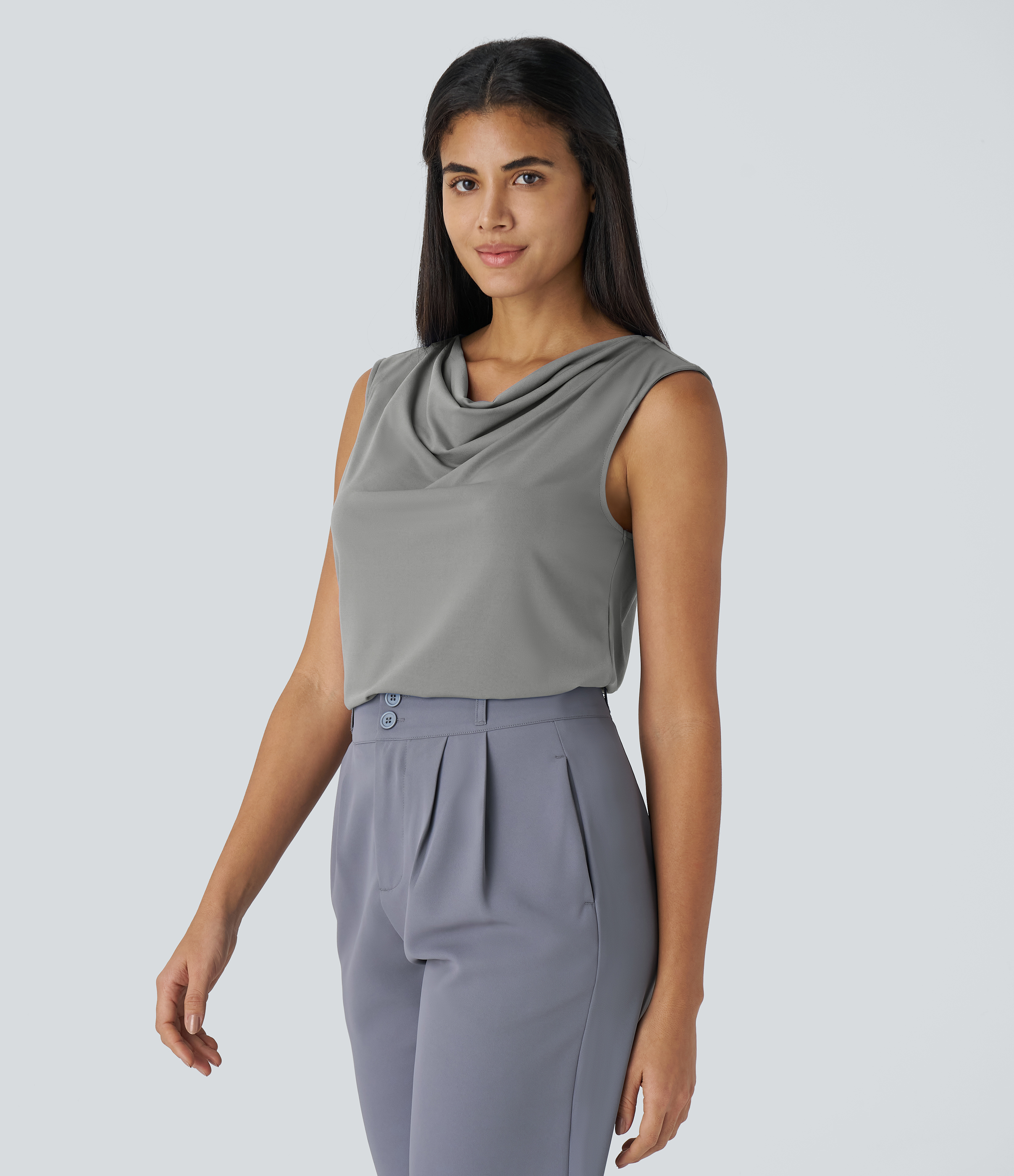 Halara Cowl Neck Sleeveless Work Blouse  - Sandalwood Grey - XS 