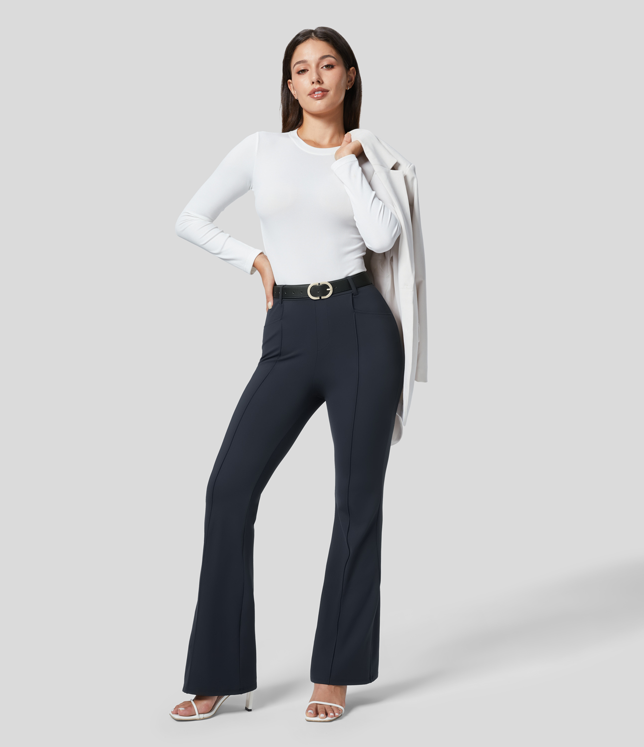 Halara Softlyzeroв„ў Eco High Waisted Side Pocket Slight Flare Work Pants  - Midnight Blue - S(regular) 