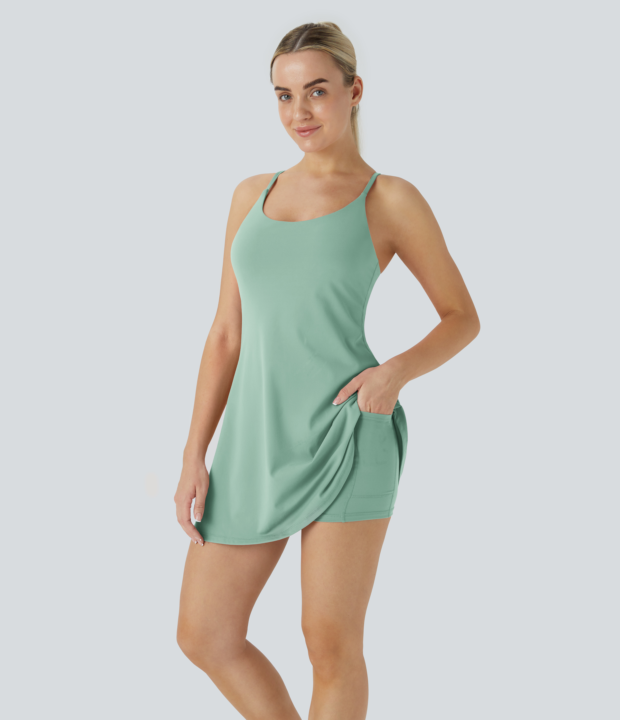 Halara Softlyzeroв„ў Plush Backless Active Dress Workout Dress - Subtle Green - L 