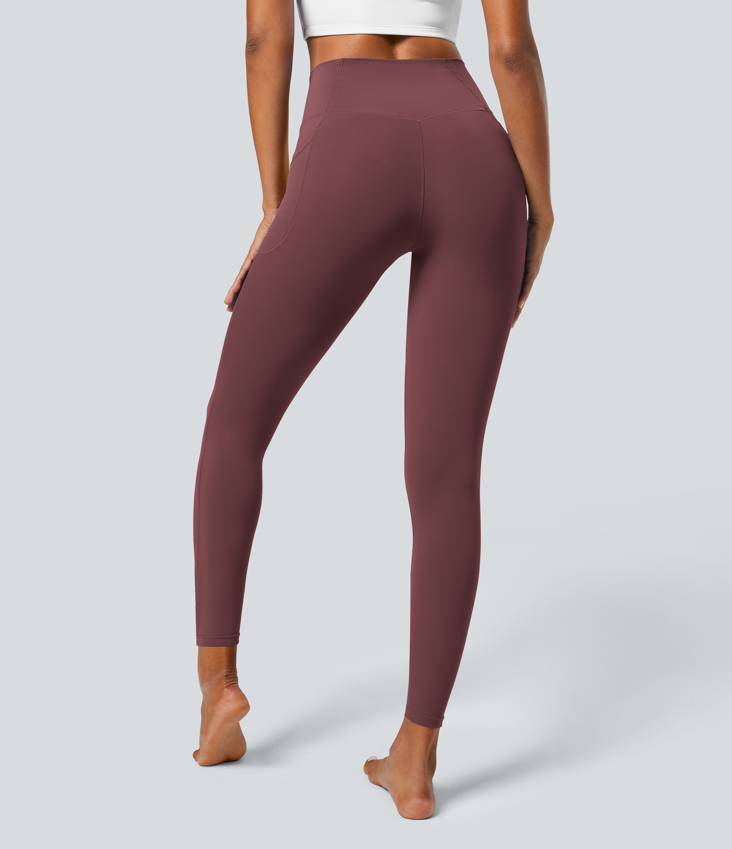 Halara Everyday Cloudfulв„ў Fabric Crossover Pocket Plain Leggings  - Red Mahogany - S(7/8) gym leggings leggings with pockets 