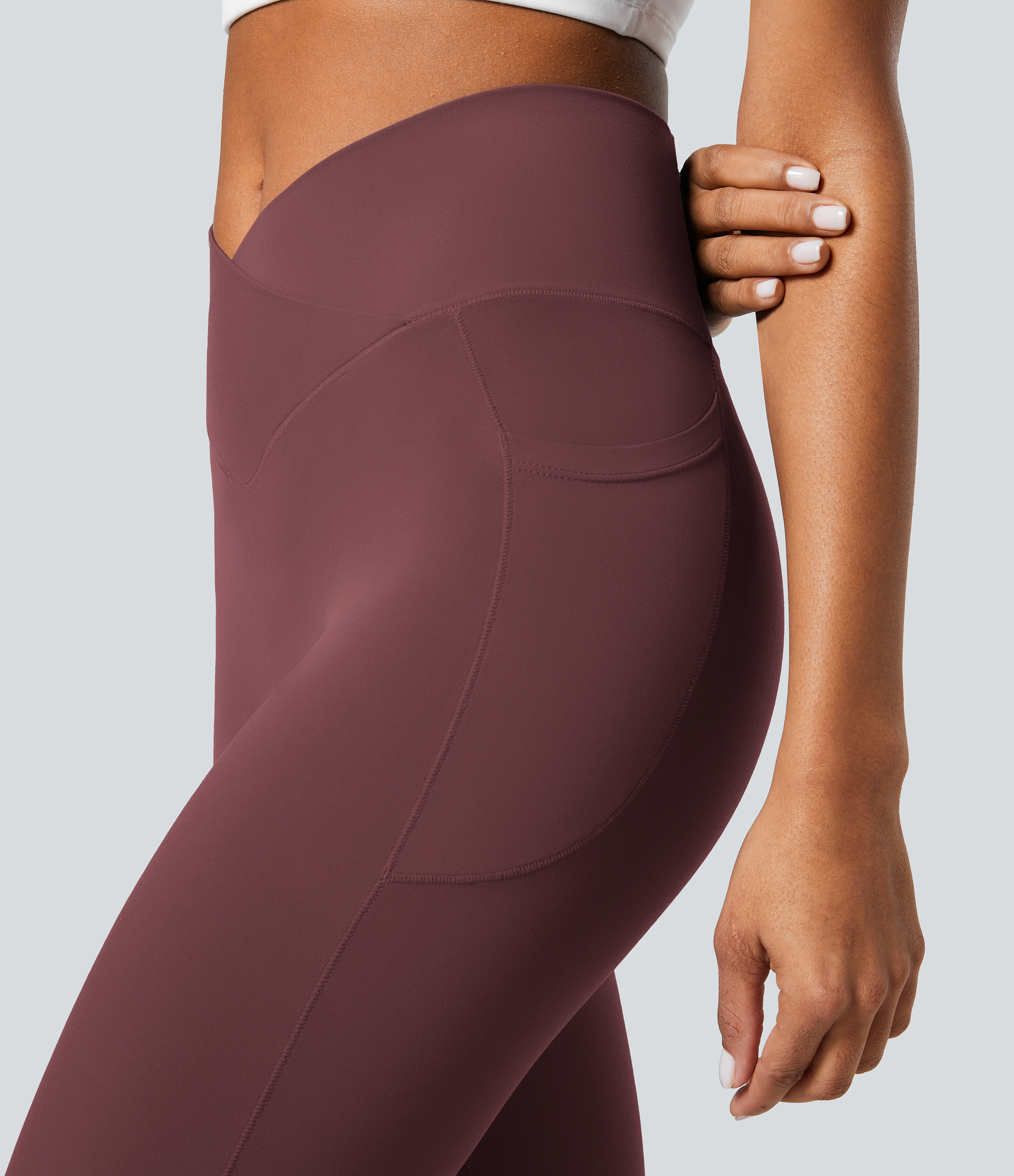 Halara Everyday Cloudfulв„ў Fabric Crossover Pocket Plain Leggings  - Red Mahogany - S(7/8) gym leggings leggings with pockets 