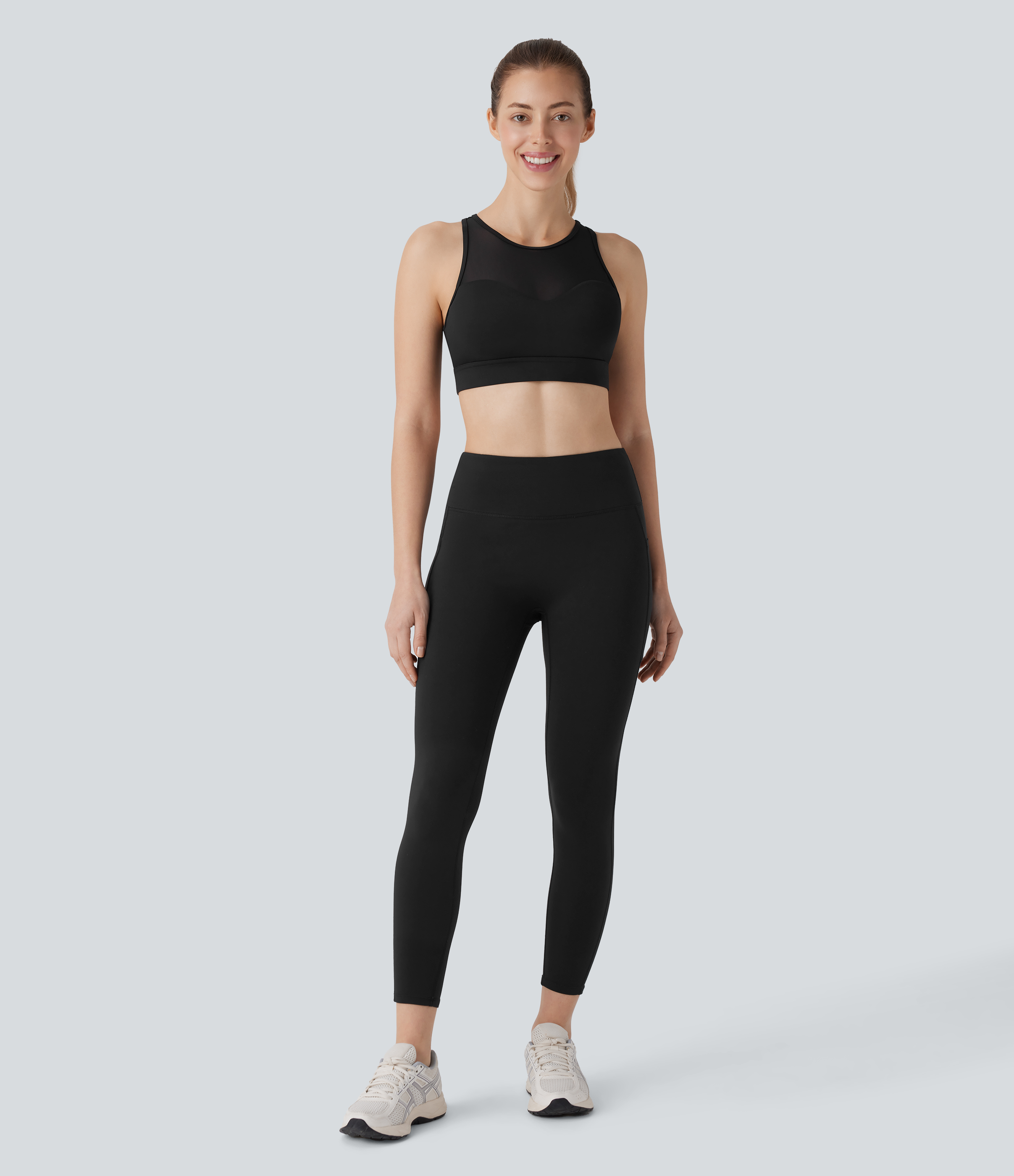 Halara Softlyzeroв„ў Airy Mid Support Racerback Contrast Mesh Cool Touch Workout Sports Bra  - Black - M push up bra strapless bra backless bra 