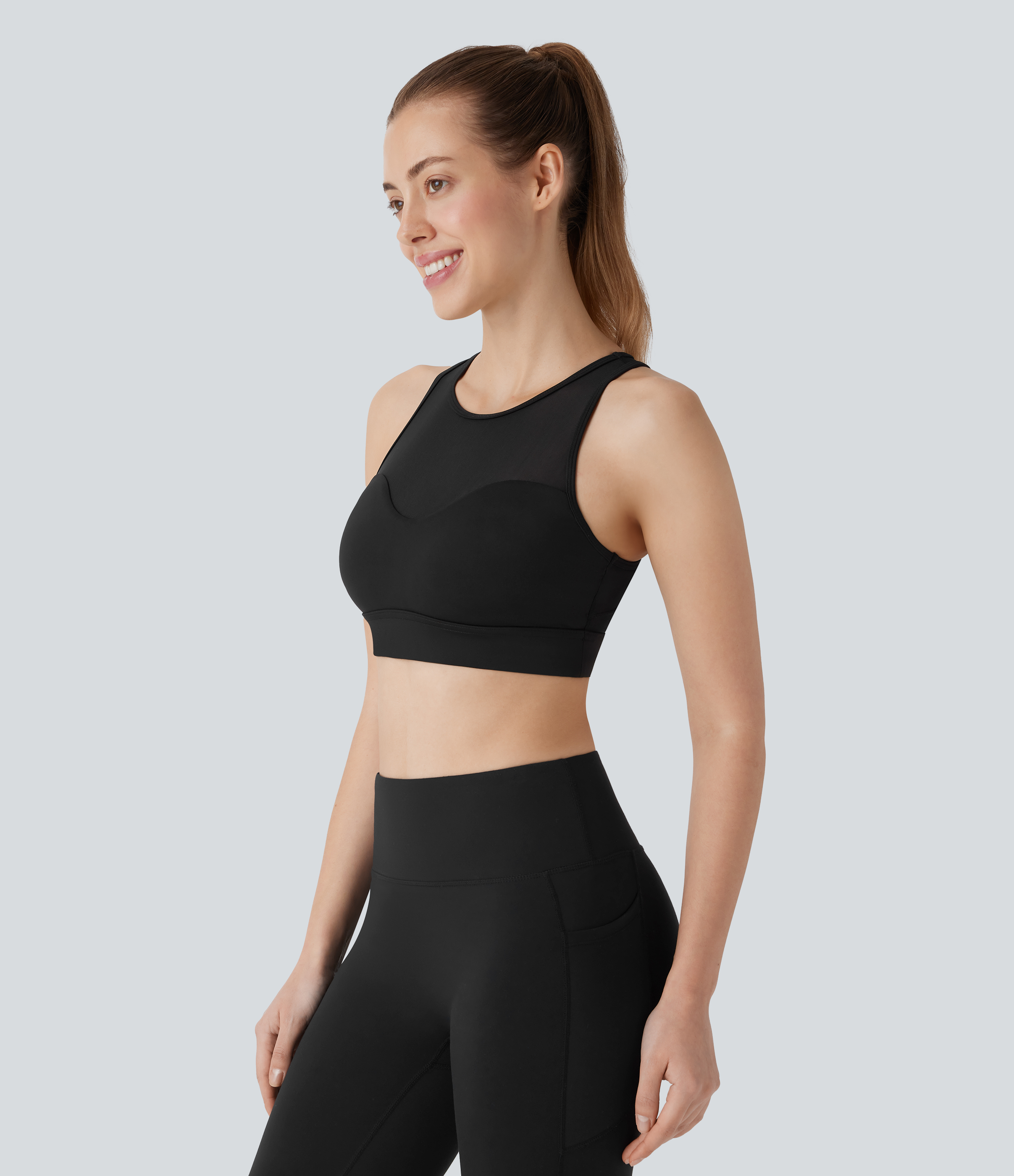 Halara Softlyzeroв„ў Airy Mid Support Racerback Contrast Mesh Cool Touch Workout Sports Bra  - Black - M push up bra strapless bra backless bra 