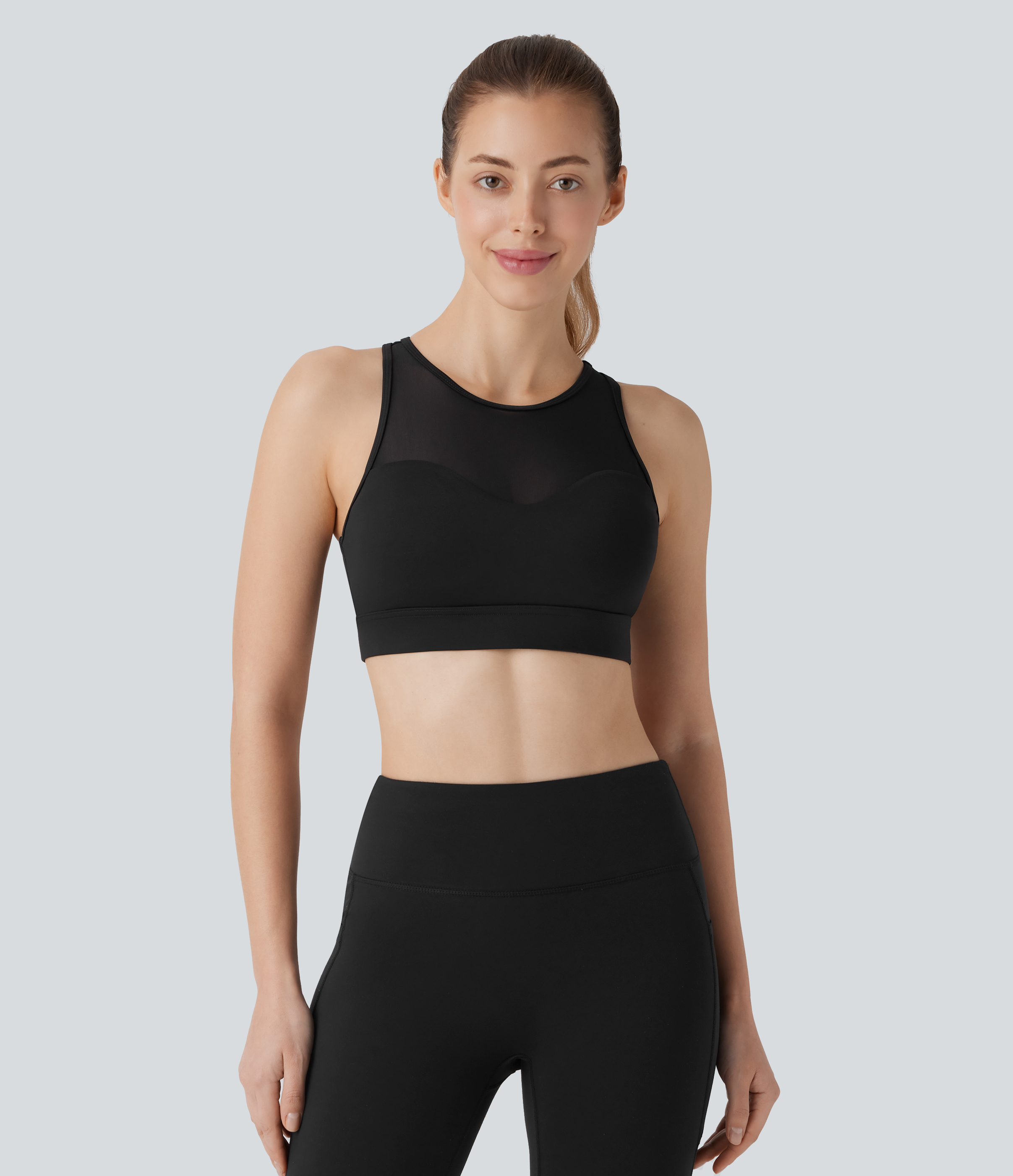 Halara Softlyzeroв„ў Airy Mid Support Racerback Contrast Mesh Cool Touch Workout Sports Bra  - Black - M push up bra strapless bra backless bra 