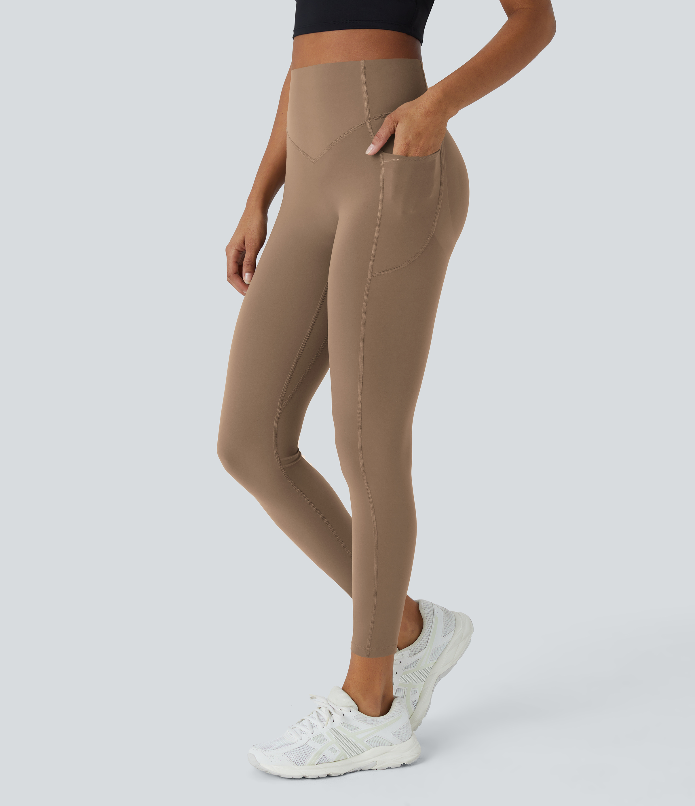 Halara SoCinched High Waisted Butt Lifting Tummy Control Side Pocket Shaping Training UltraSculpt Leggings  - Woodsmoke - M(7/8) gym leggings 