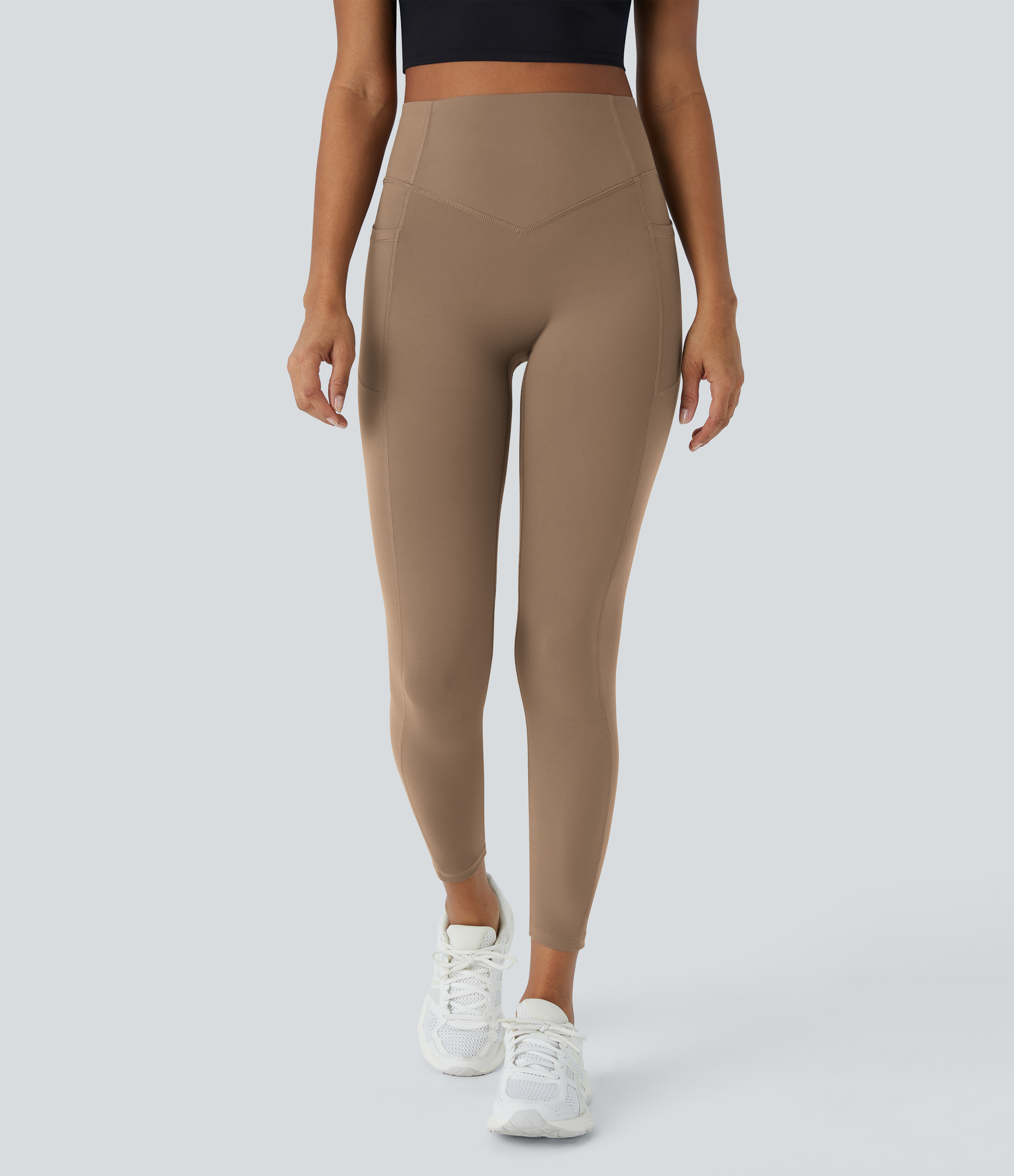 Halara SoCinched High Waisted Butt Lifting Tummy Control Side Pocket Shaping Training UltraSculpt Leggings  - Woodsmoke - M(7/8) gym leggings 