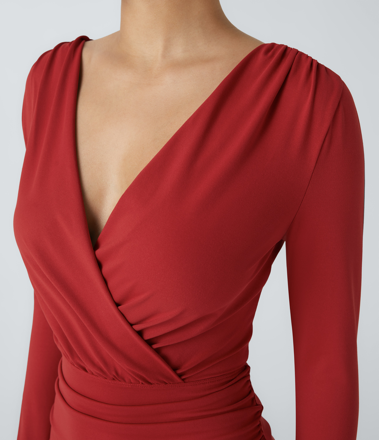 Halara V Neck Crossover Long Sleeve Ruched Bodycon Mini Casual Dress Casual Dress - Emboldened - M slip dress beach dress ruched dress 