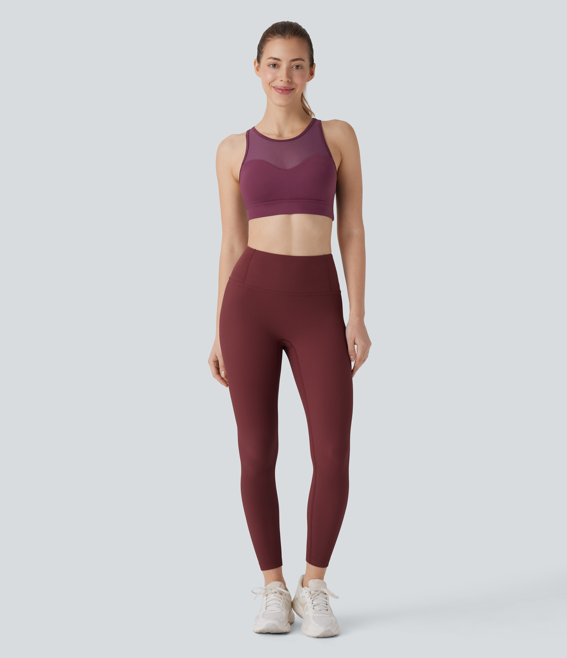 Halara Softlyzeroв„ў Airy Mid Support Racerback Contrast Mesh Cool Touch Workout Sports Bra  - Fig - XS push up bra strapless bra backless bra 