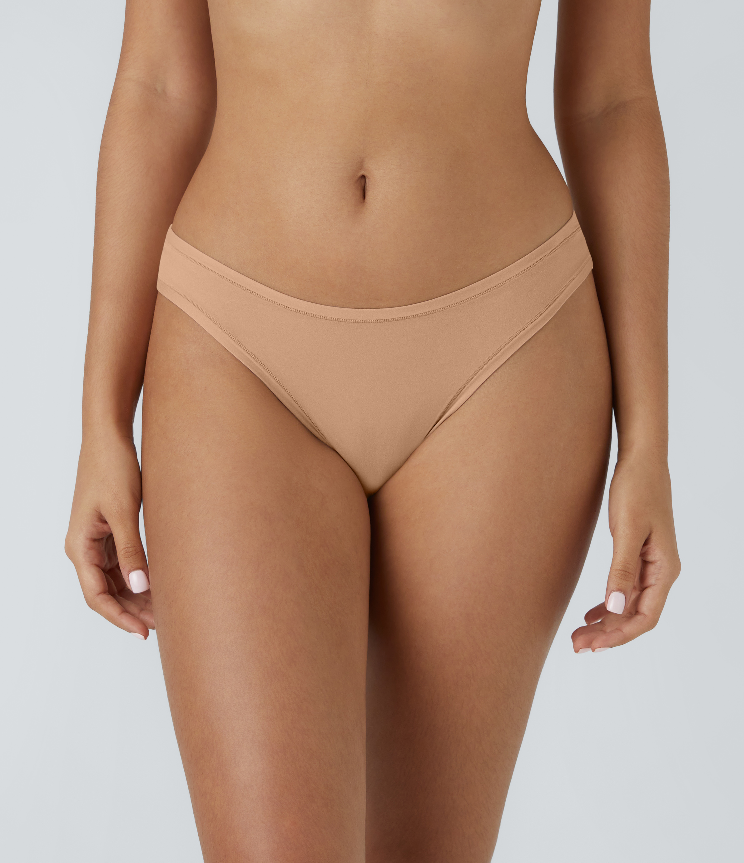 Halara High Stretch Skin Friendly Low Rise Solid Lounge Thong  - Maple Sugar - S 