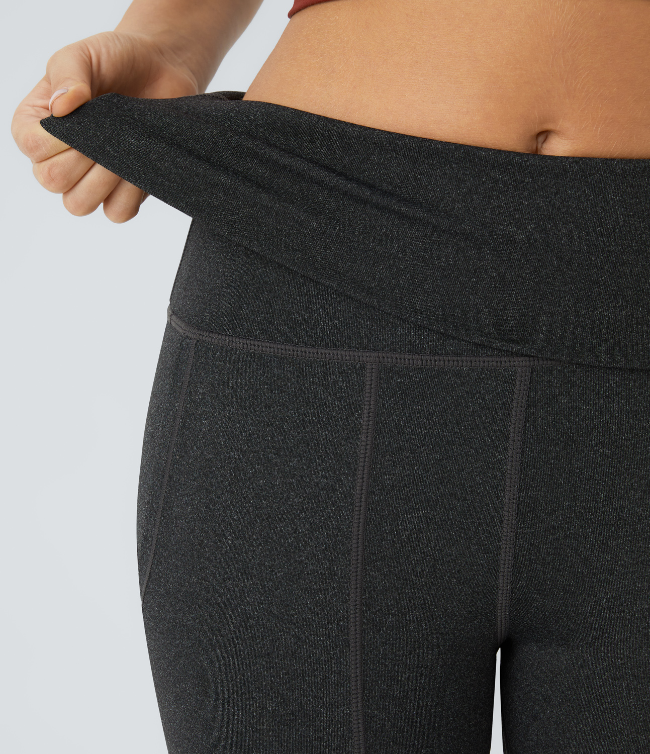Halara Super High Waisted Foldover Pocket Full Length Flare Leggings  - Mottled Carbon Black - XS gym leggings leggings with pockets 