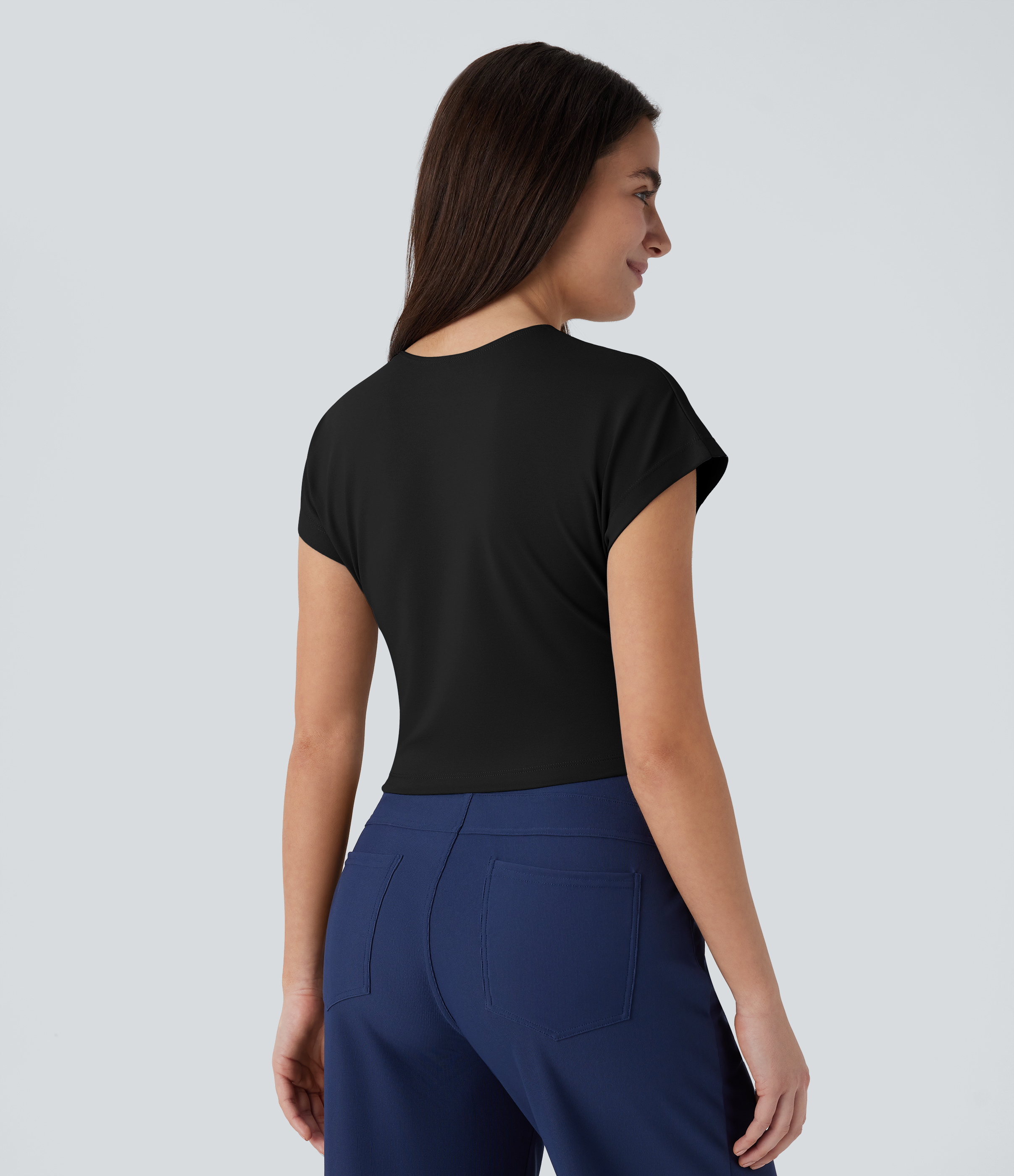 Halara Crossover V Neck Ruched Asymmetric Hem Work Top Tank Top - Black - XL golf tops halter top tunic tops sleeveless tops backless top 
