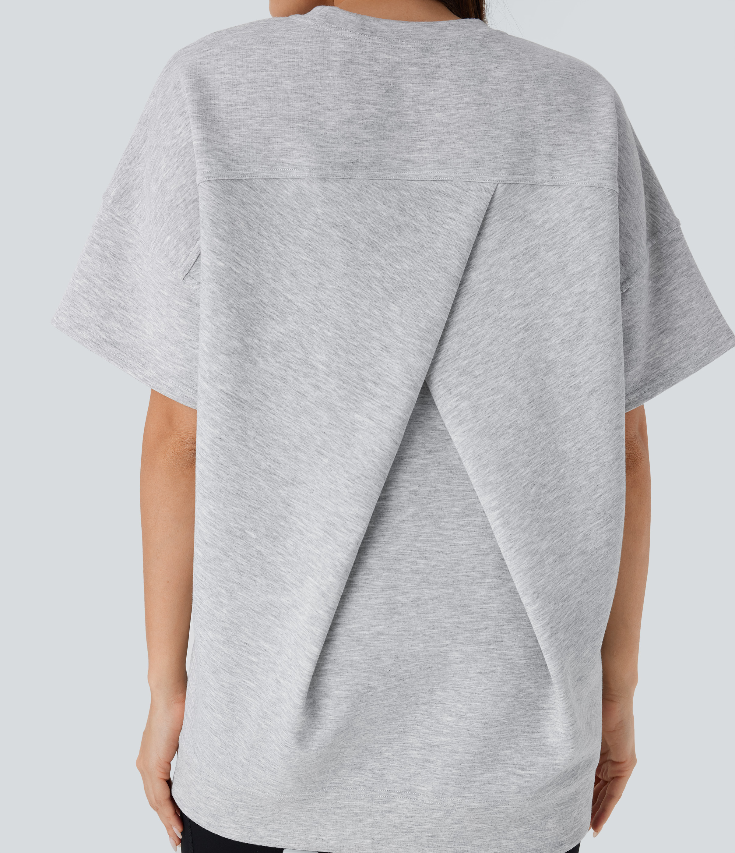Halara Round Neck Short Sleeve Side Pocket Oversize Casual Sports Top  - Fog Gray - S 