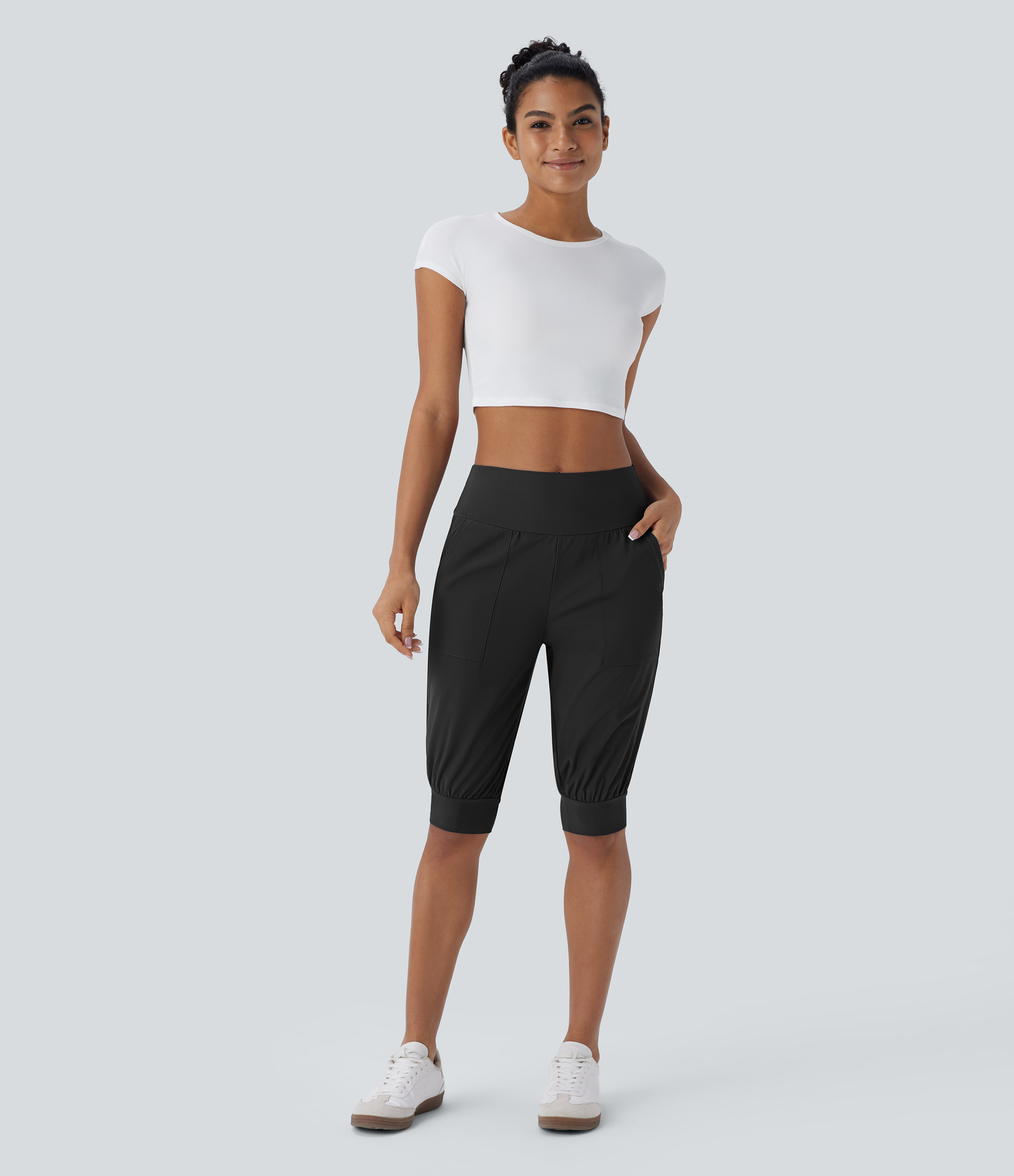 Halara High Waisted Side Pocket Casual Shorts  - Black - L 