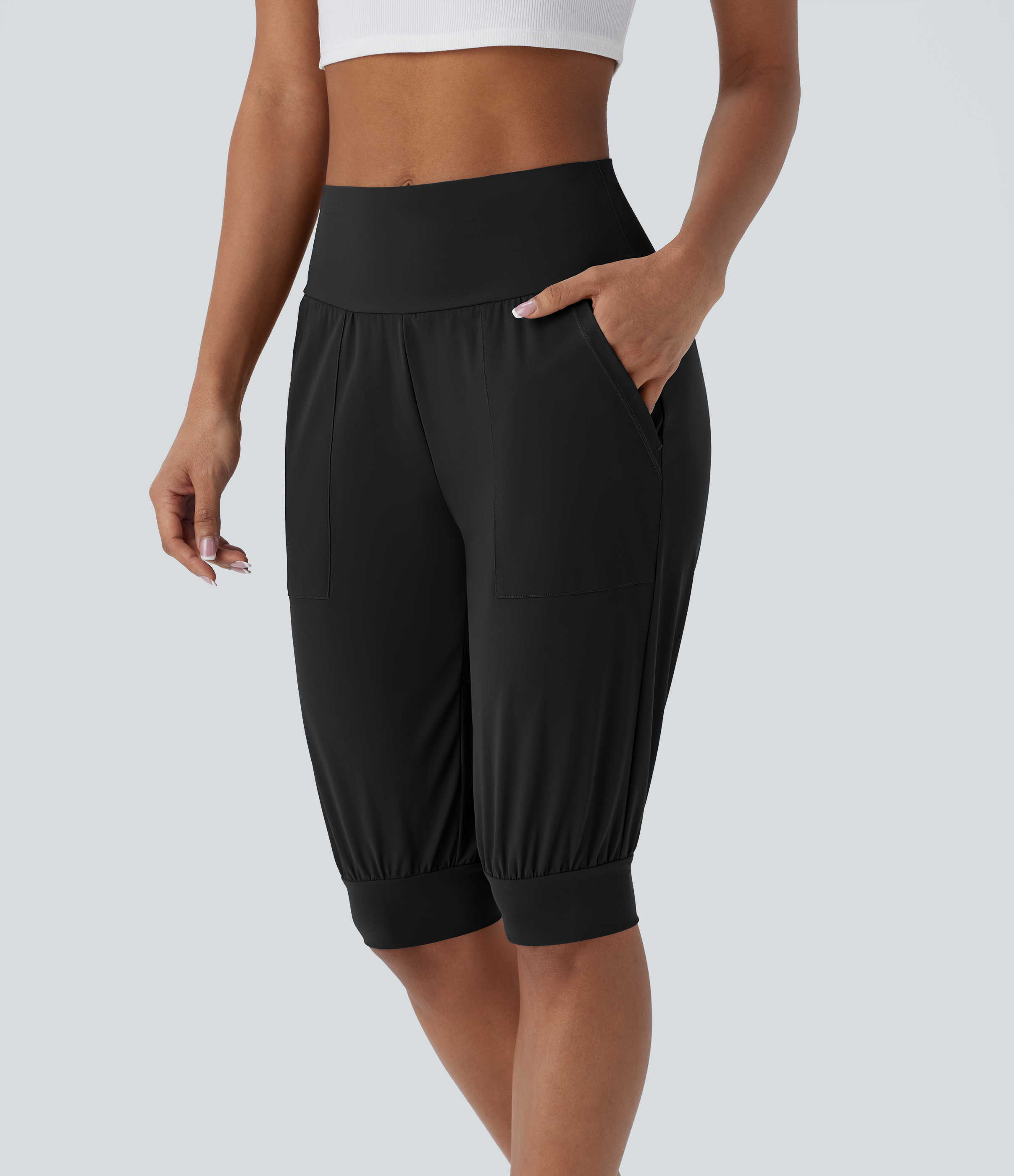 Halara High Waisted Side Pocket Casual Shorts  - Black - L 