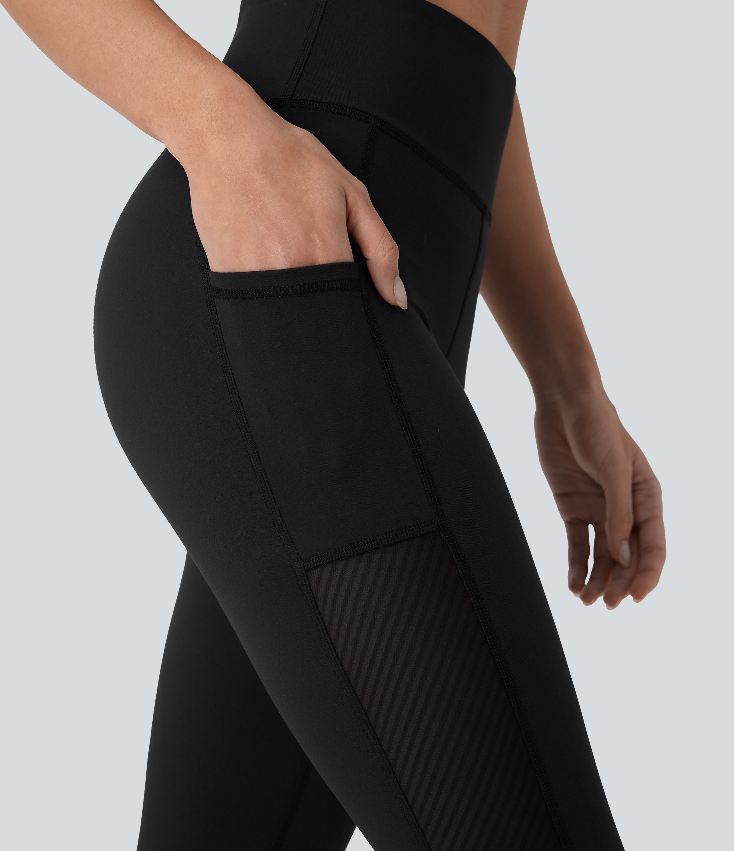 Halara Softlyzeroв„ў Plush High Waisted Side Pocket Contrast Mesh 7/8 Yoga Leggings  - Black - S(7/8) gym leggings leggings with pockets 