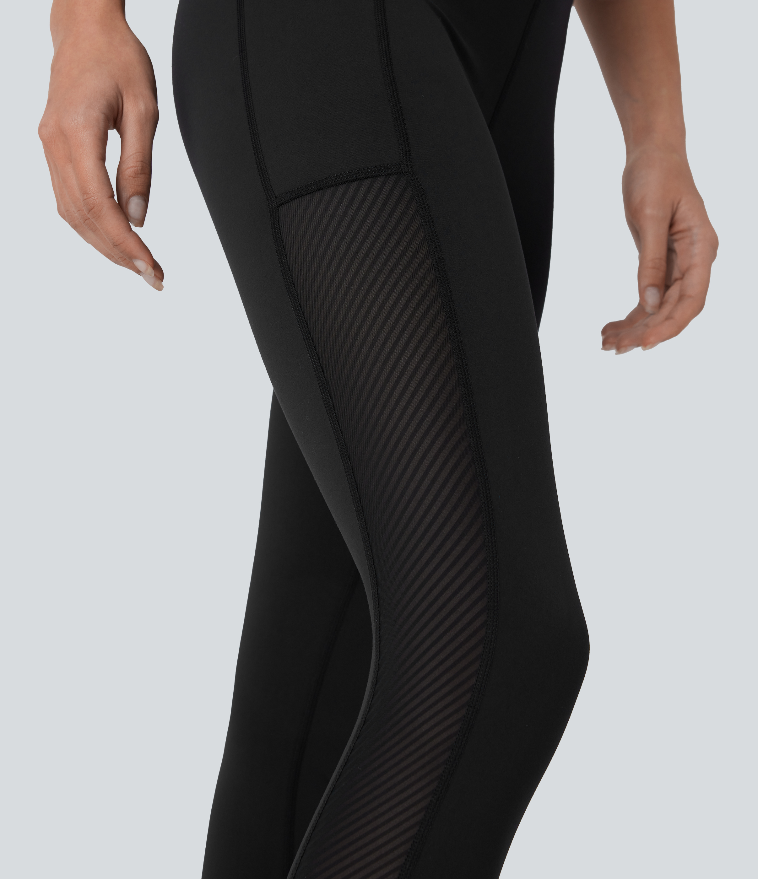 Halara Softlyzeroв„ў Plush High Waisted Side Pocket Contrast Mesh 7/8 Yoga Leggings  - Black - S(7/8) gym leggings leggings with pockets 