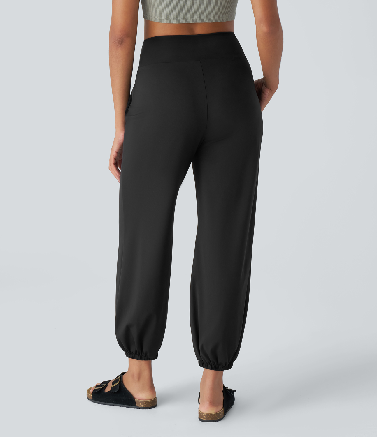 Halara High Waisted Tie Front Side Pocket Casual Joggers  - Black - L(regular) 