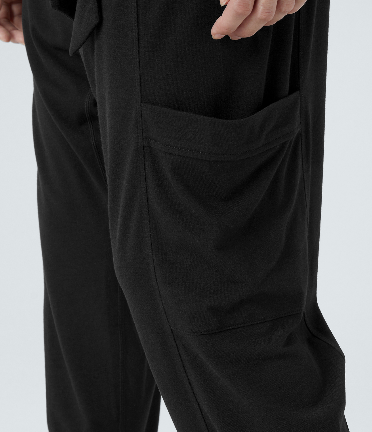Halara Mid Rise Tie Side Multiple Pockets Casual Harem Pants  - Black - L(regular) sweatpants jogger pants stacked sweatpants cargo joggers 