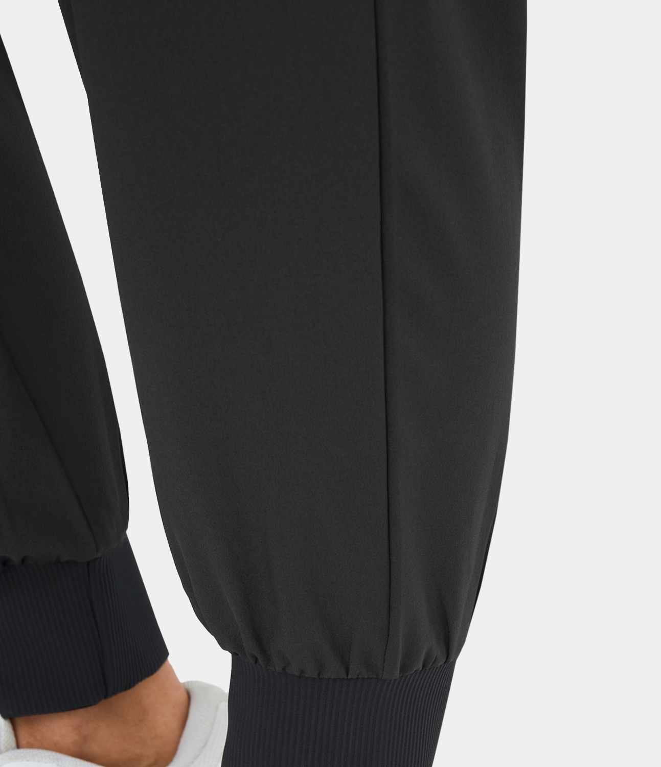 Halara High Waisted Wide Waistband Drawstring Ribbed Casual Joggers  - Black - XS 