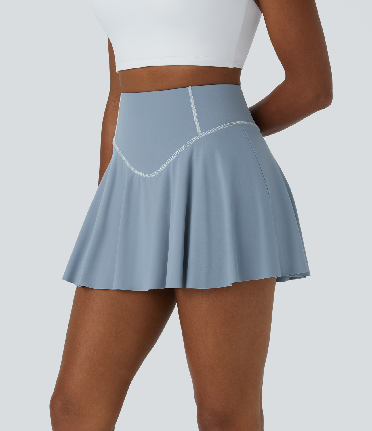 Halara High Waisted Butt Lifting 2-in-1 Side Pocket Mini Flare Tennis Skirt  - Snowflake Blue - S midi skirt a line skirt golfing skirt 