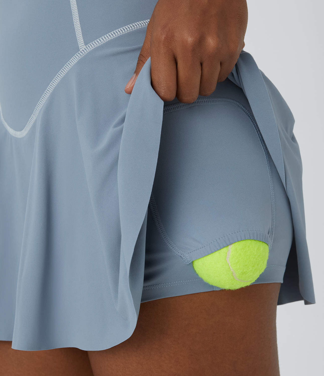 Halara High Waisted Butt Lifting 2-in-1 Side Pocket Mini Flare Tennis Skirt  - Snowflake Blue - S midi skirt a line skirt golfing skirt 