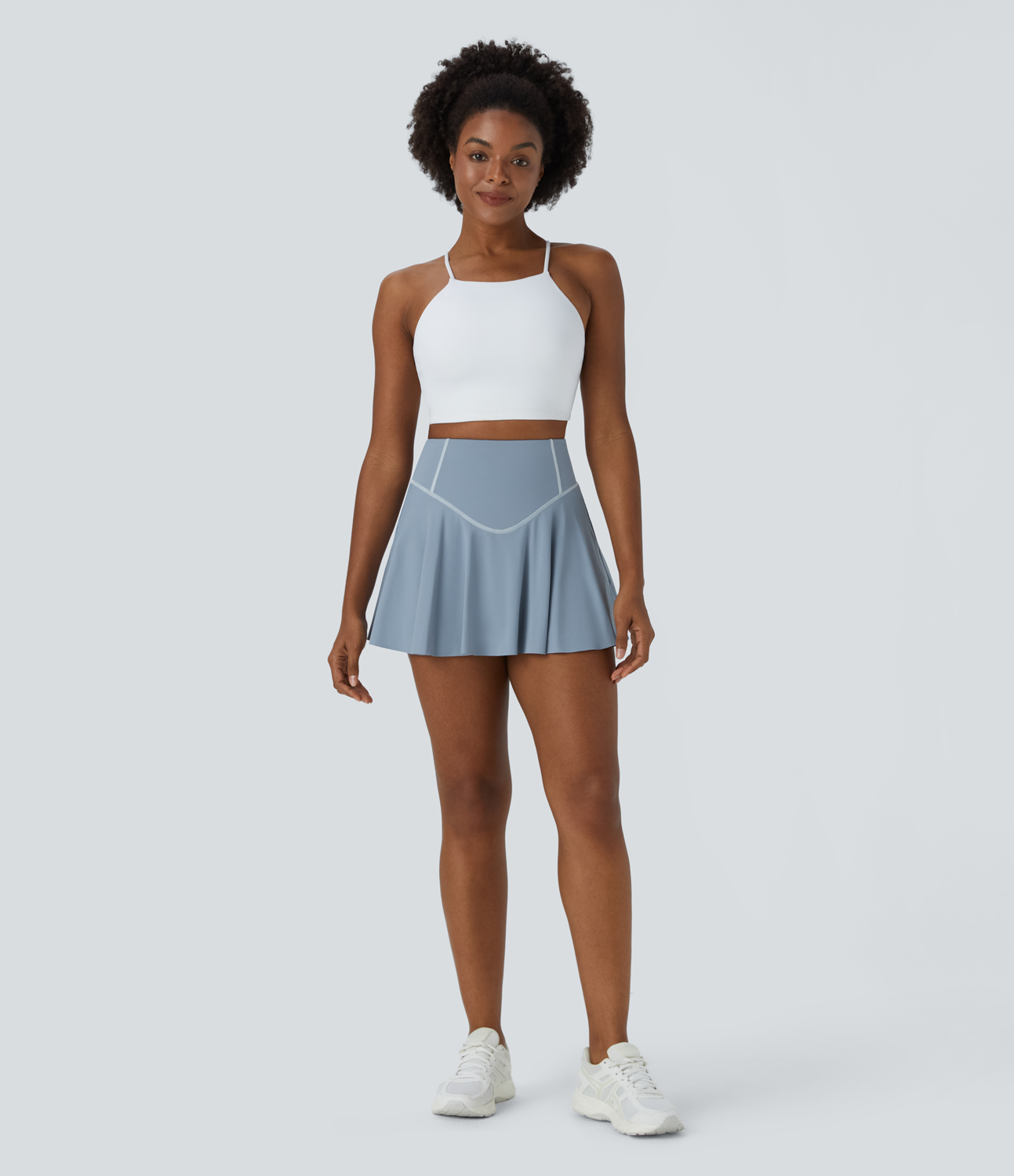 Halara High Waisted Butt Lifting 2-in-1 Side Pocket Mini Flare Tennis Skirt  - Snowflake Blue - S midi skirt a line skirt golfing skirt 