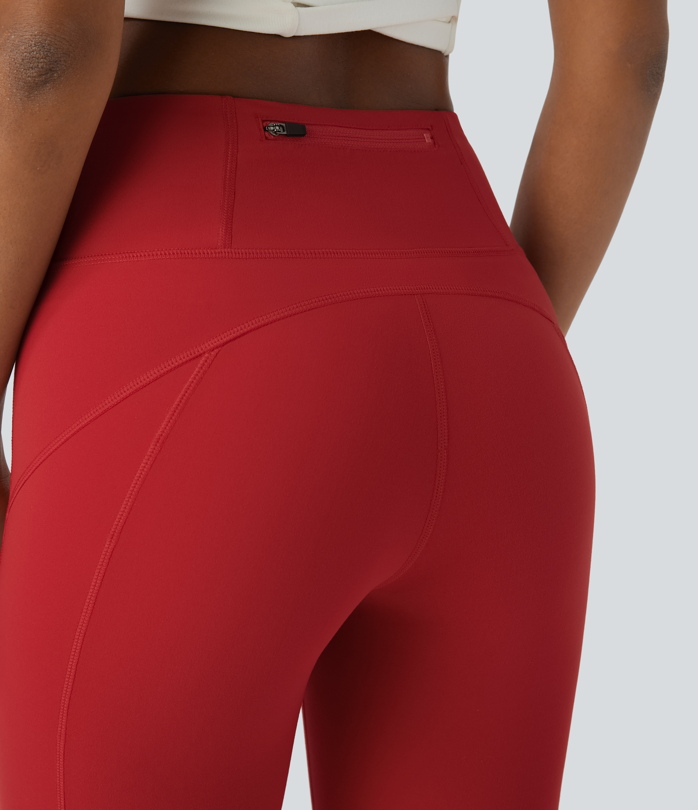 Halara UltraSculptв„ў High Waisted Zipper Back Pocket Ruched Hem Top-stitching Solid Yoga 7/8 Leggings  - Aura Orange - M(7/8) gym leggings 