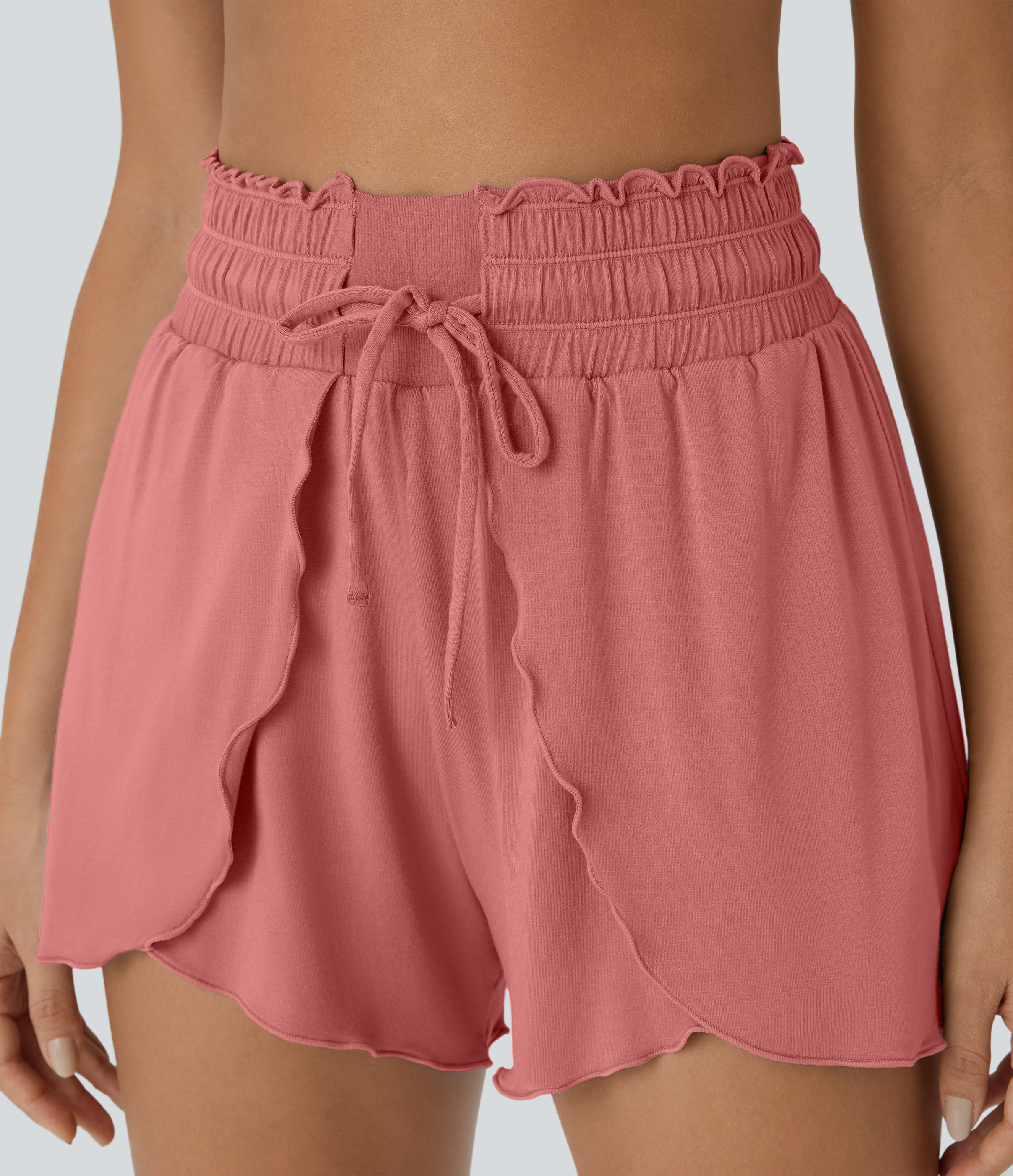 Halara Frill High Waisted Elastic Waistband Drawstring Flowy Stacked Casual Shorts 3