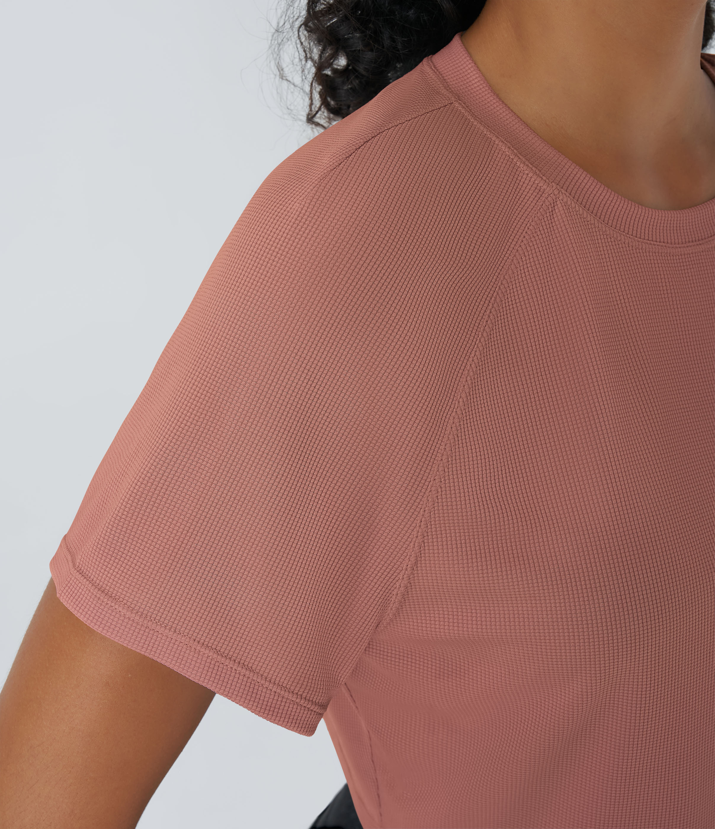 Halara Raglan Sleeve Solid Cropped Waffle Casual Tee  - Rose Dawn - XS 