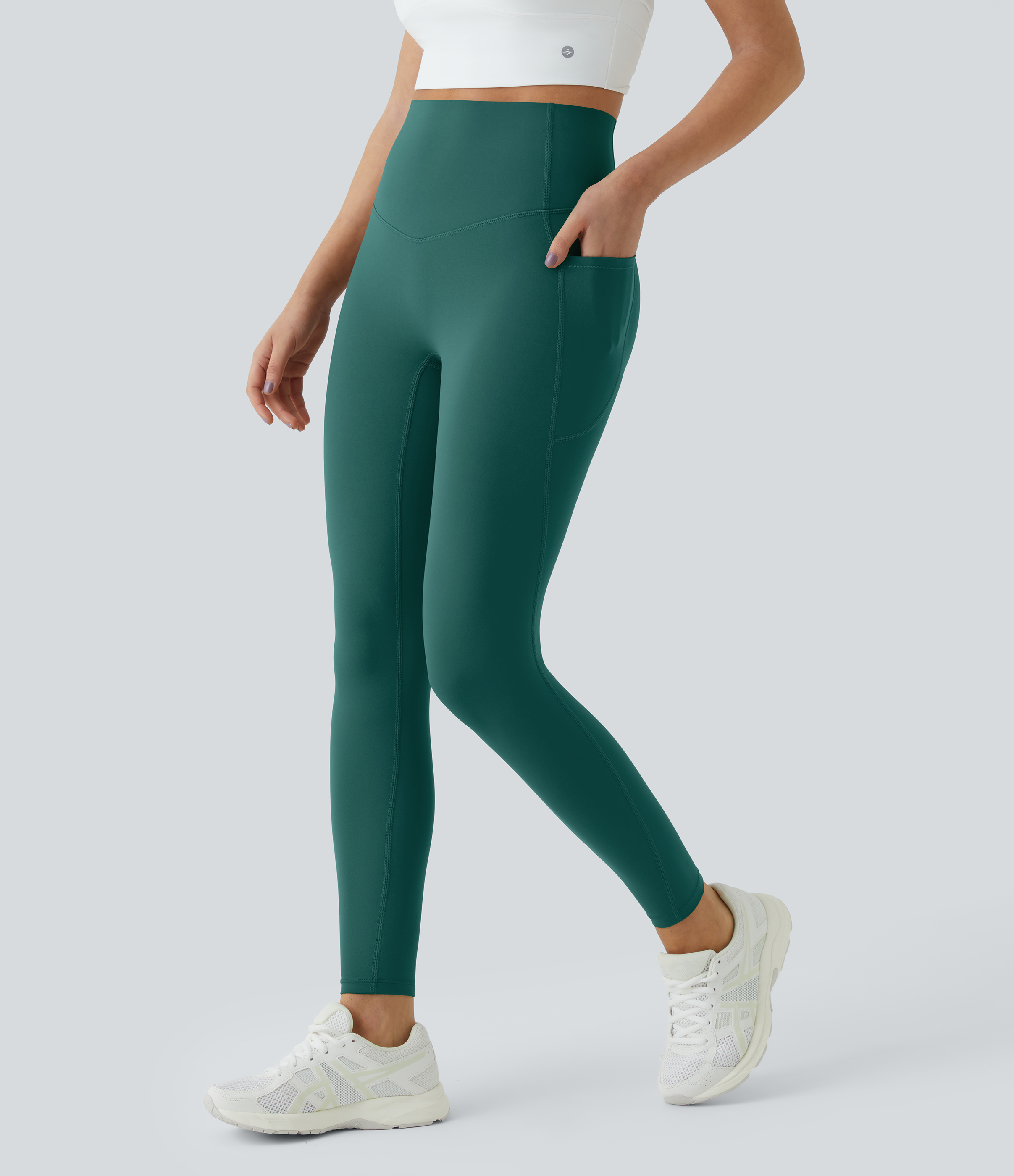 Halara SoCinched High Waisted Tummy Control Side Pocket Shaping Training UltraSculpt Leggings  - June Bug - M(7/8) gym leggings 