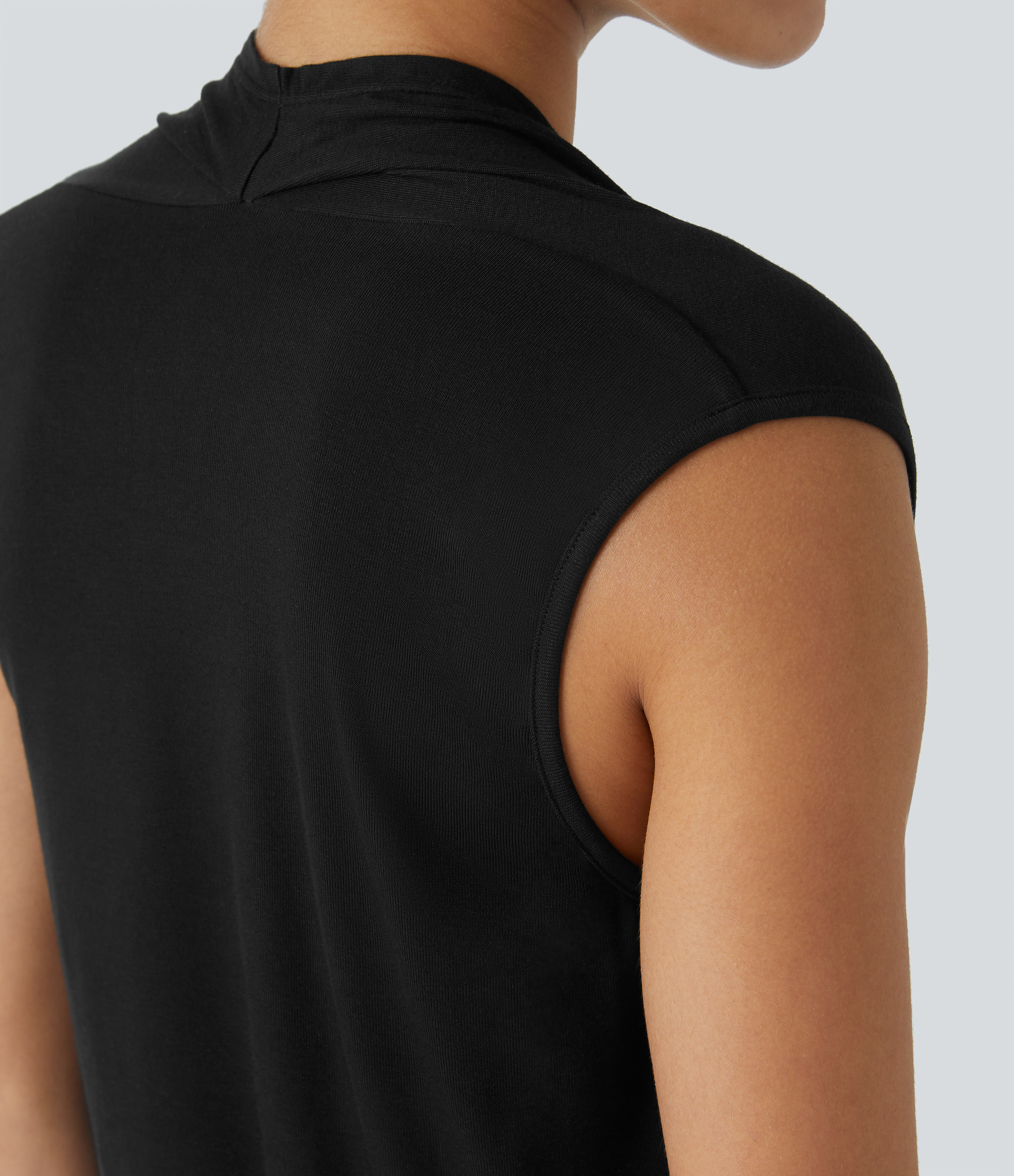 Halara V Neck Sleeveless Split Hem Solid Casual Top Tank Top - Black - XS golf tops halter top tunic tops sleeveless tops backless top 