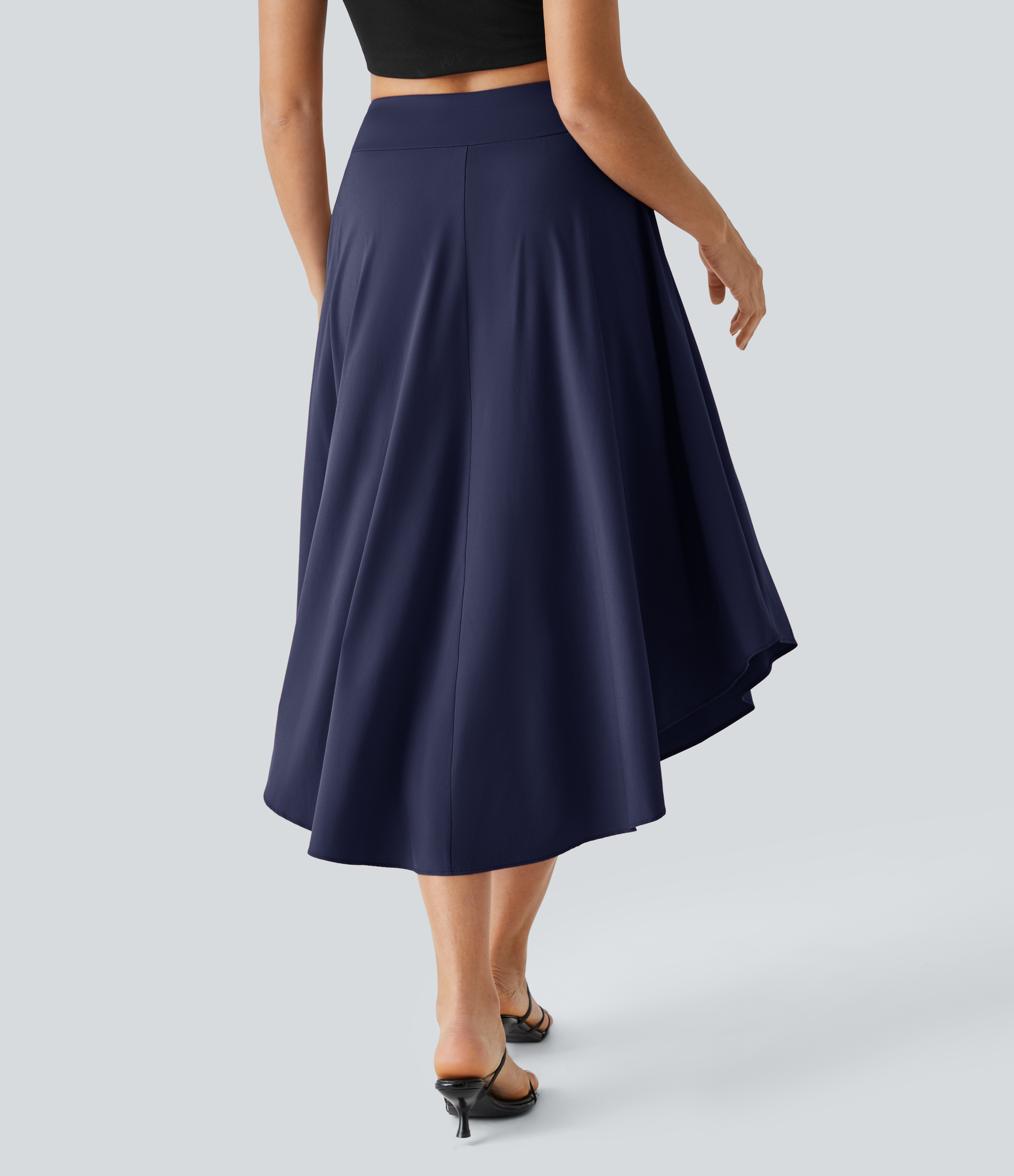 Halara Breezefulв„ў High Waisted Tie Side Split 2-in-1 Curved Hem Flowy Flare Quick Dry Midi Casual Skirt  - Black Diamond Blue - M(regular) 