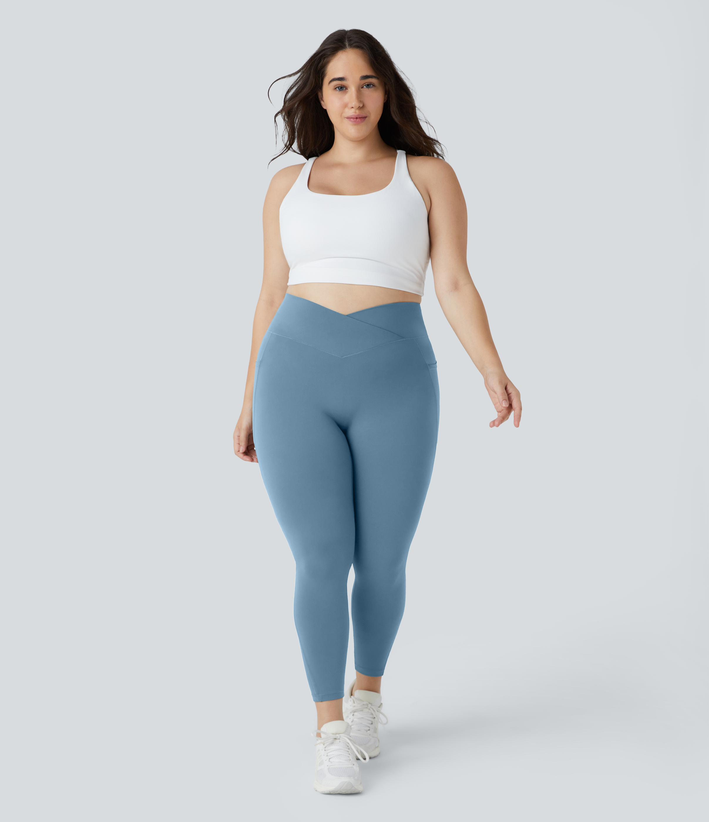 Halara Cloudfulв„ў Fabric High Waisted Crossover Side Pocket Plain Plus Size Full Length Leggings  - Warm Mid Blue - 1X 