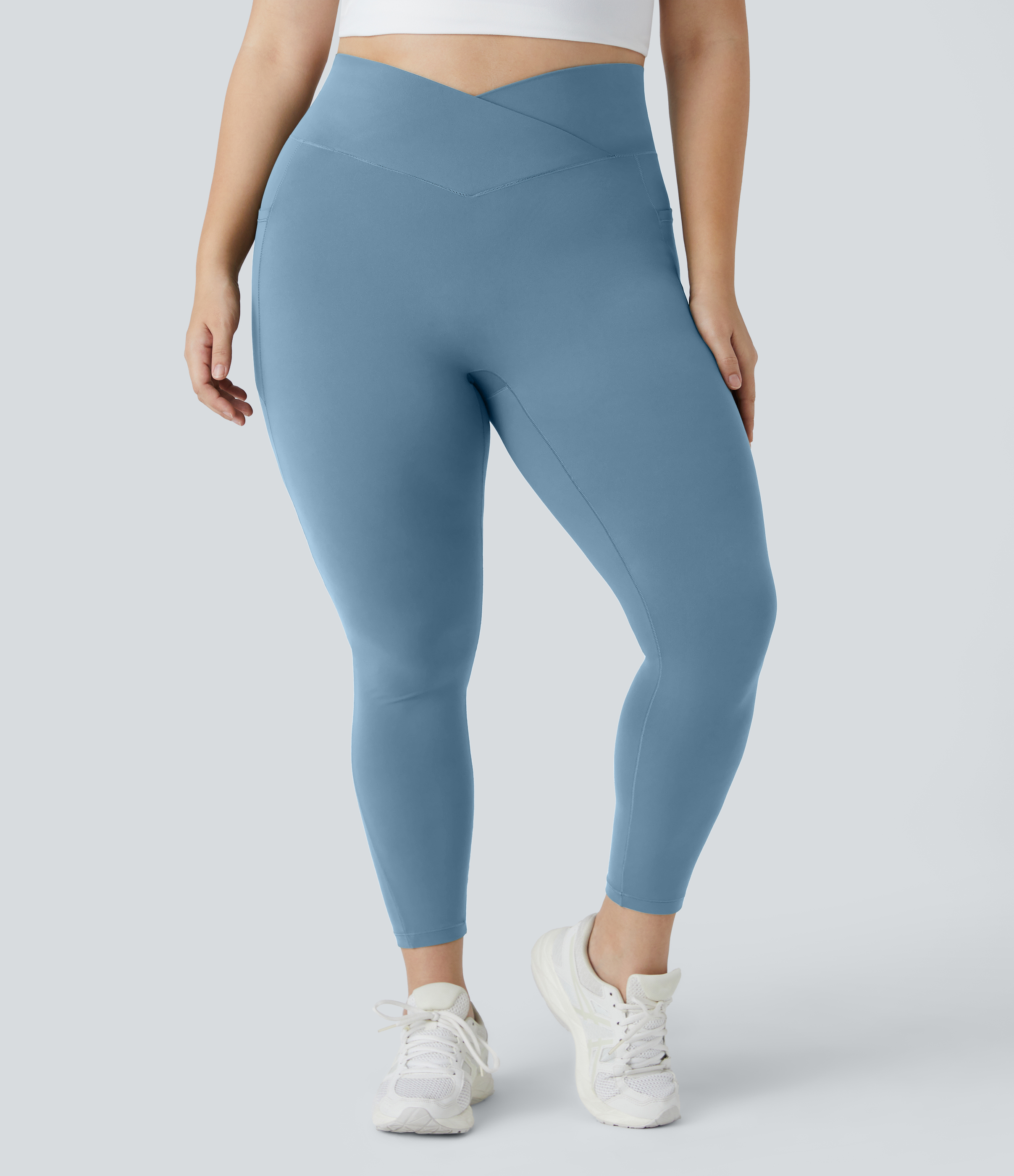 Halara Cloudfulв„ў Fabric High Waisted Crossover Side Pocket Plain Plus Size Full Length Leggings  - Warm Mid Blue - 1X 