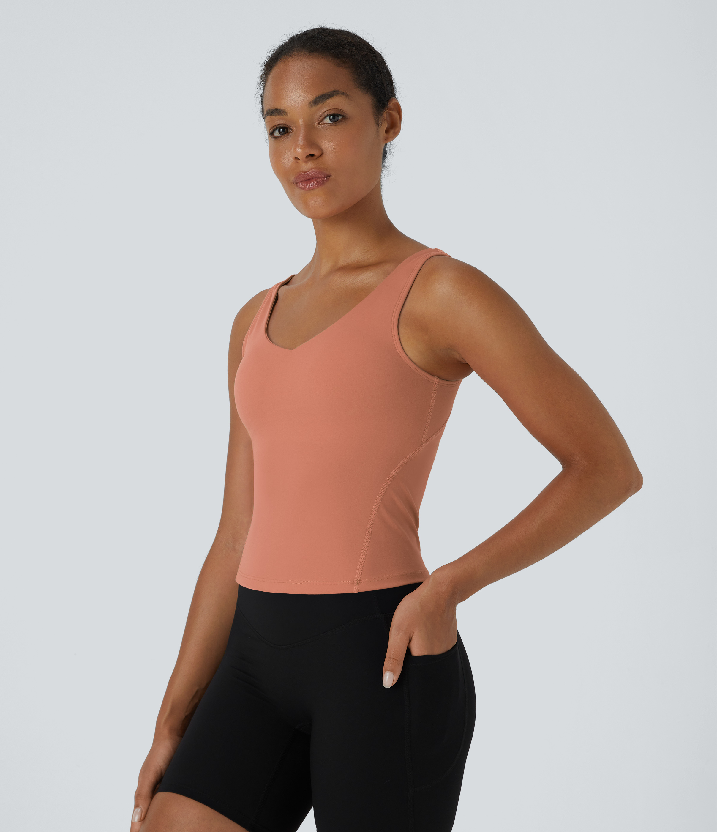 Halara Softlyzeroв„ў Plush Padded V Neck Plain Tank Top Tank Top - Sun Baked - XL golf tops halter top tunic tops sleeveless tops backless top 