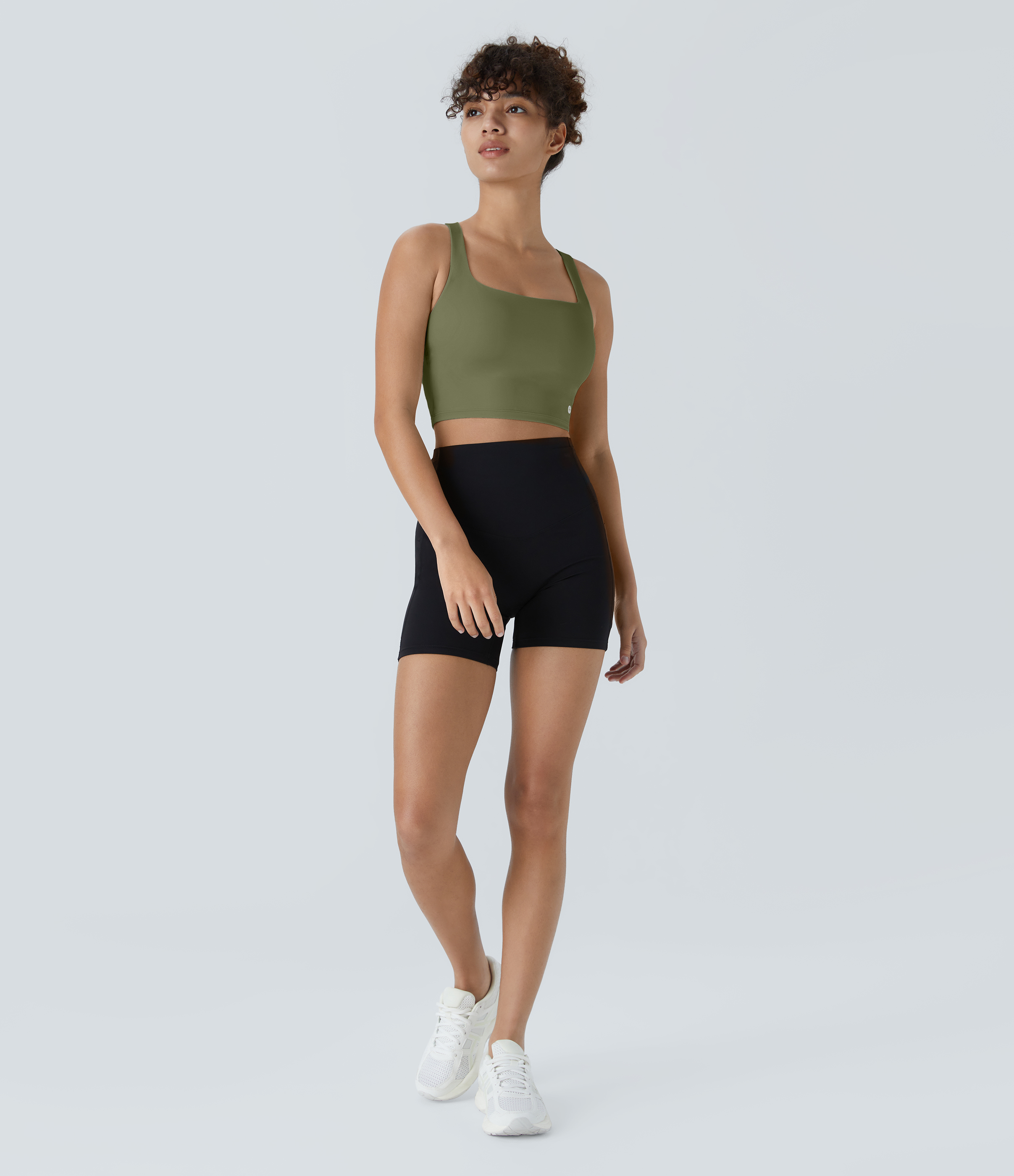 Halara Cloudfulв„ў Air Fabric Square Neck Backless Crisscross Cropped Cool Touch Yoga Tank Top Tank Top - Loden Green - M golf tops halter top 