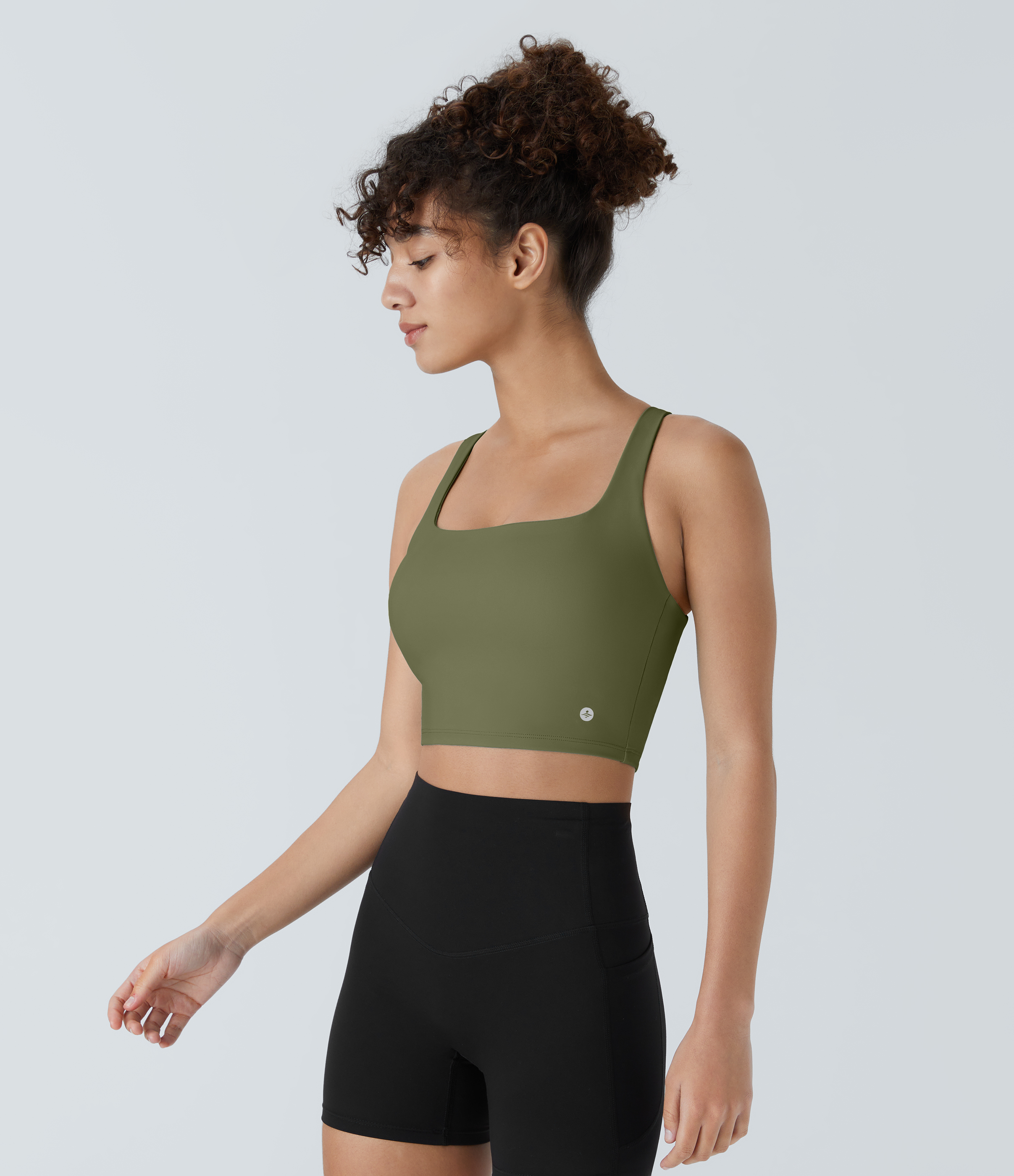 Halara Cloudfulв„ў Air Fabric Square Neck Backless Crisscross Cropped Cool Touch Yoga Tank Top Tank Top - Loden Green - M golf tops halter top 