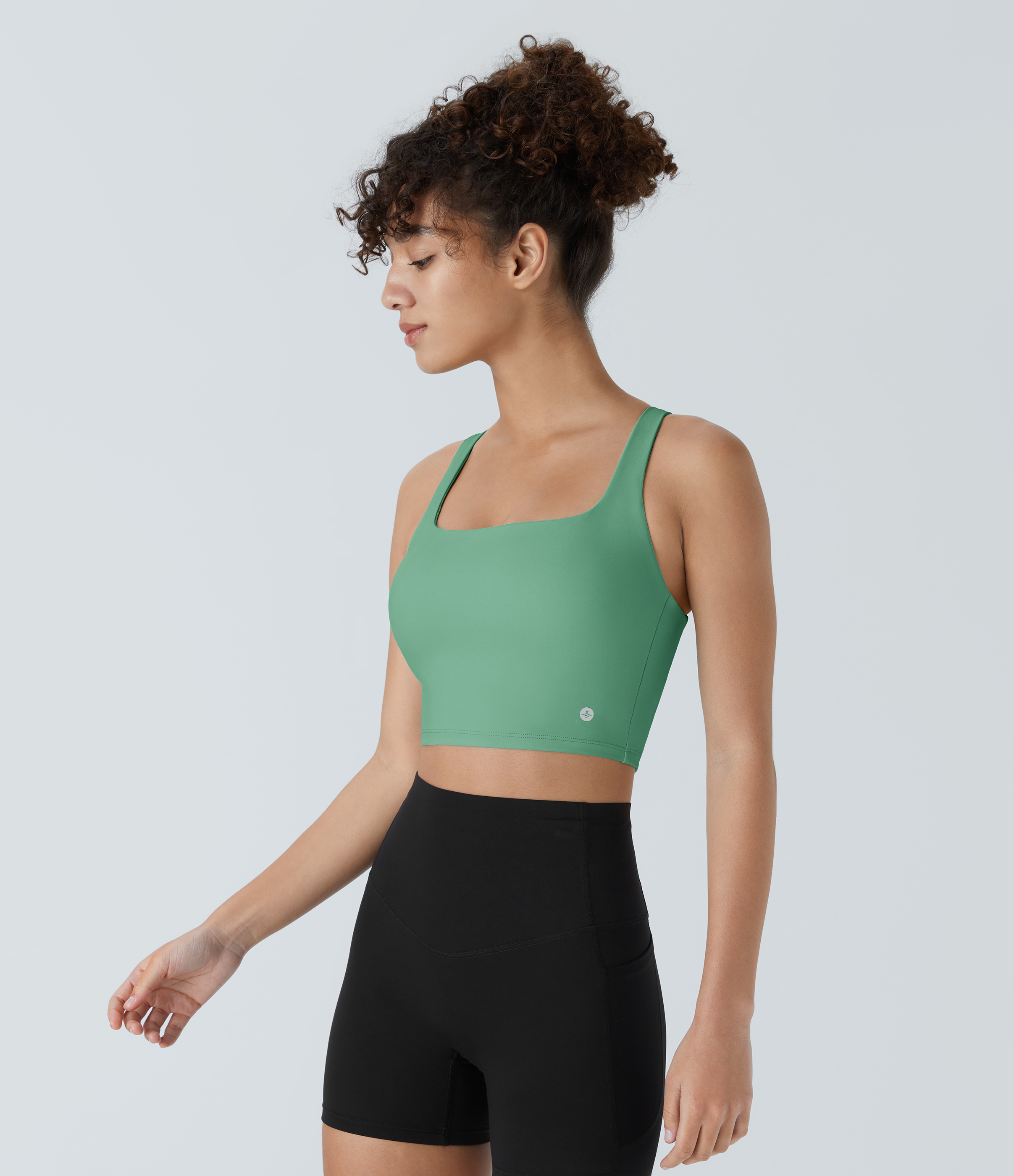 Halara Cloudfulв„ў Air Fabric Square Neck Backless Crisscross Cropped Cool Touch Yoga Tank Top Tank Top - Neptune Green - M golf tops 