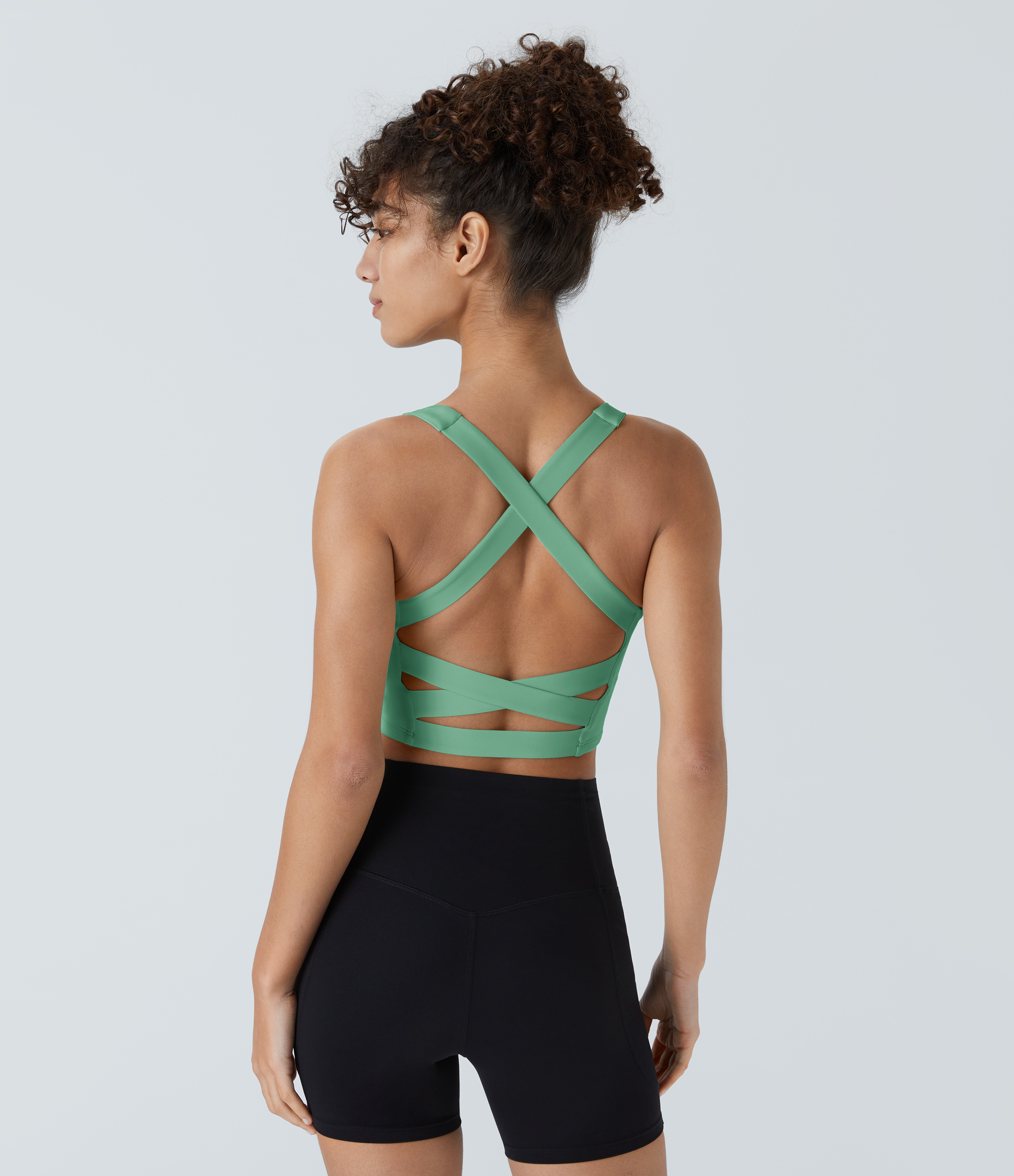 Halara Cloudfulв„ў Air Fabric Square Neck Backless Crisscross Cropped Cool Touch Yoga Tank Top Tank Top - Neptune Green - M golf tops 