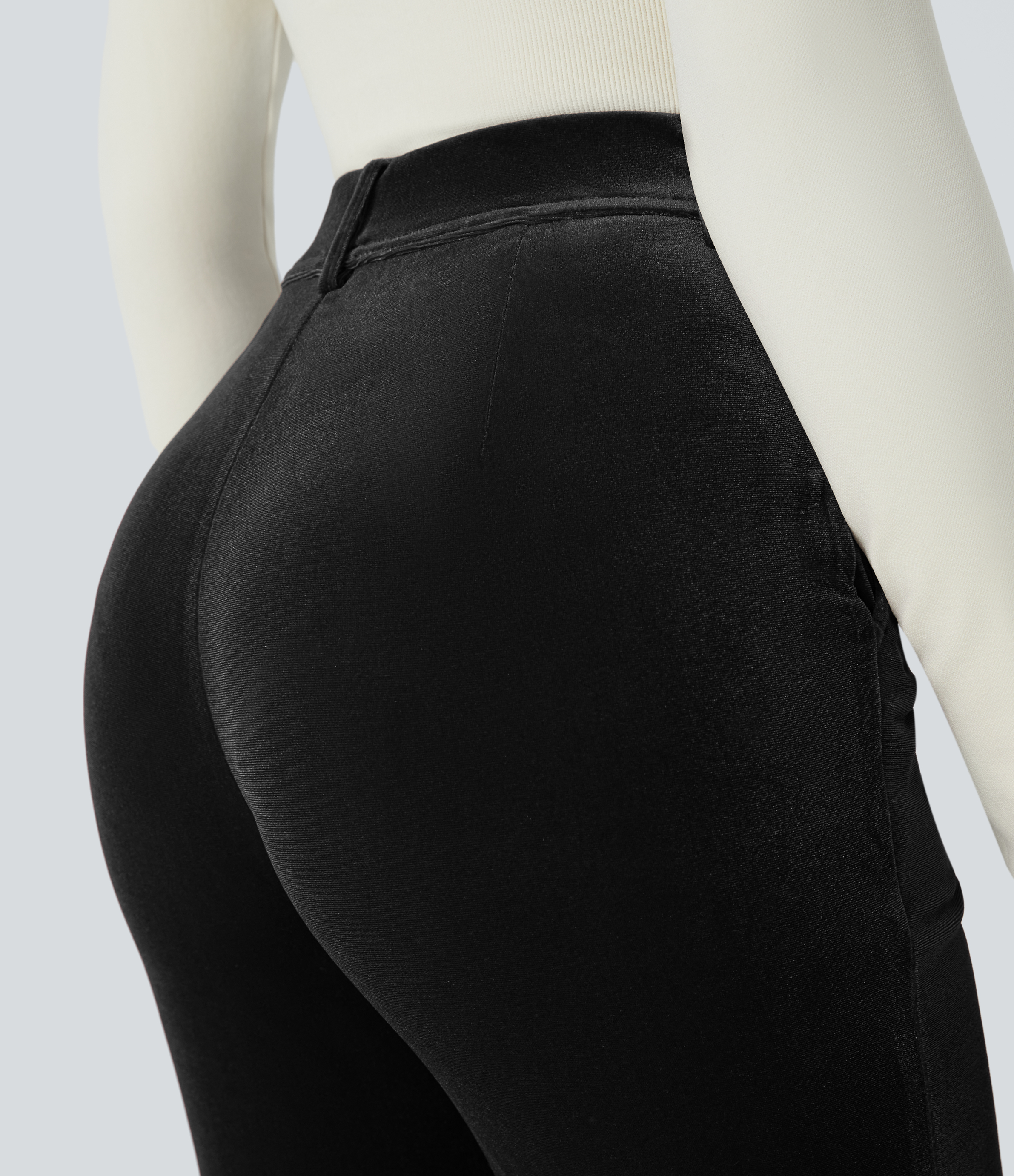 Halara High Waisted Side Pocket Slight Flare Velvet Work Pants  - Black - XL(regular) sweatpants jogger pants stacked sweatpants 