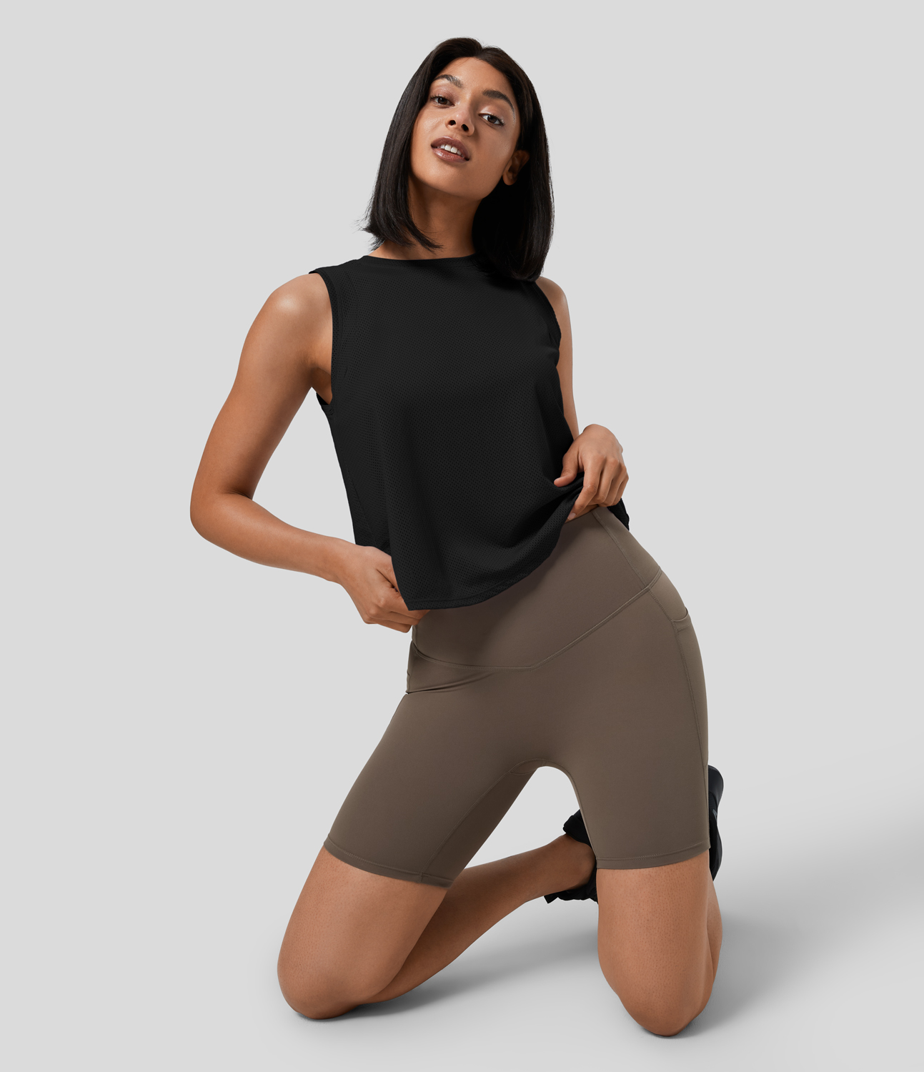 Halara Crossover Back Eyelet Breathable Yoga Tank Top Tank Top - Black - XL golf tops halter top tunic tops sleeveless tops backless top 
