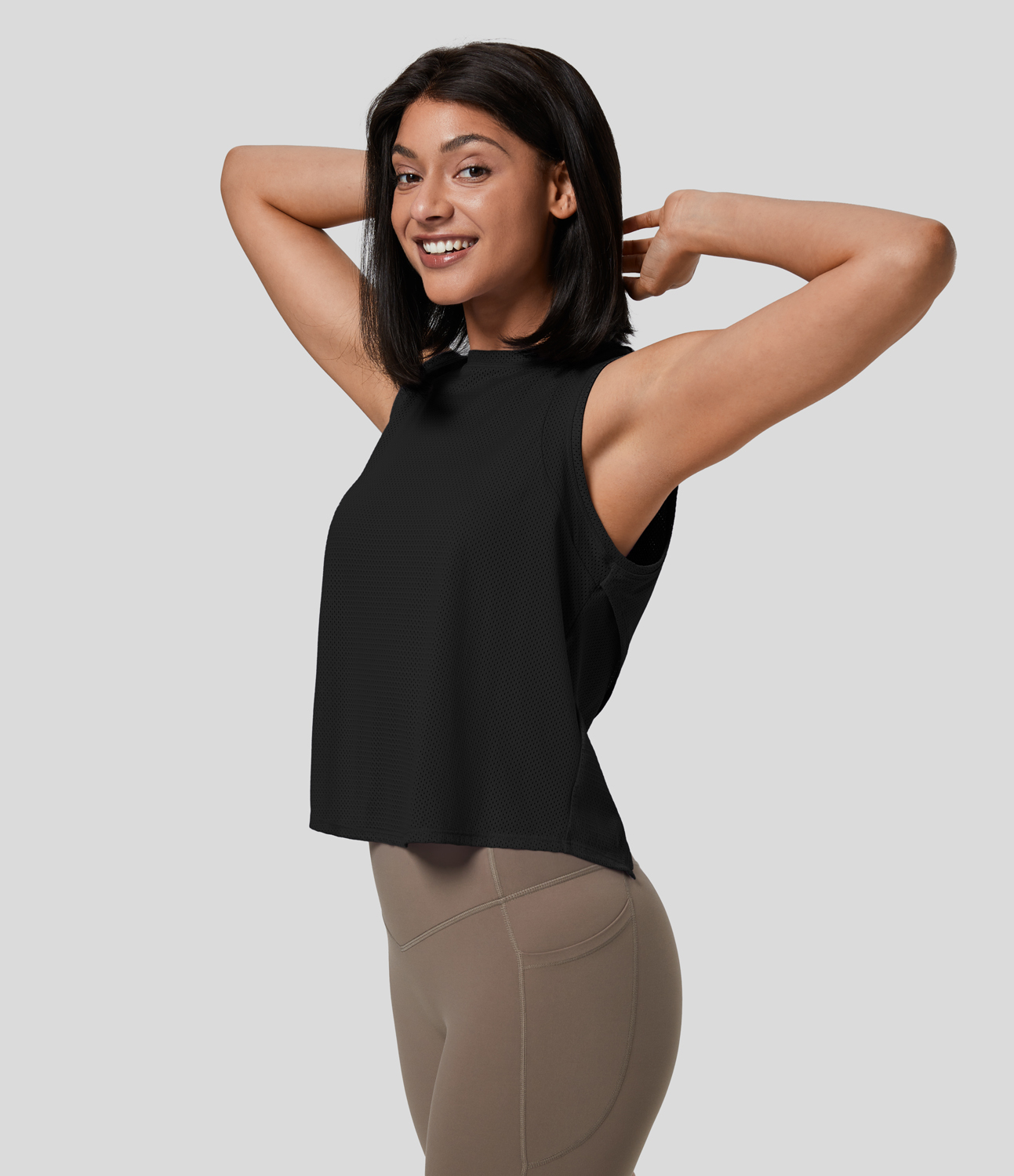 Halara Crossover Back Eyelet Breathable Yoga Tank Top Tank Top - Black - XL golf tops halter top tunic tops sleeveless tops backless top 