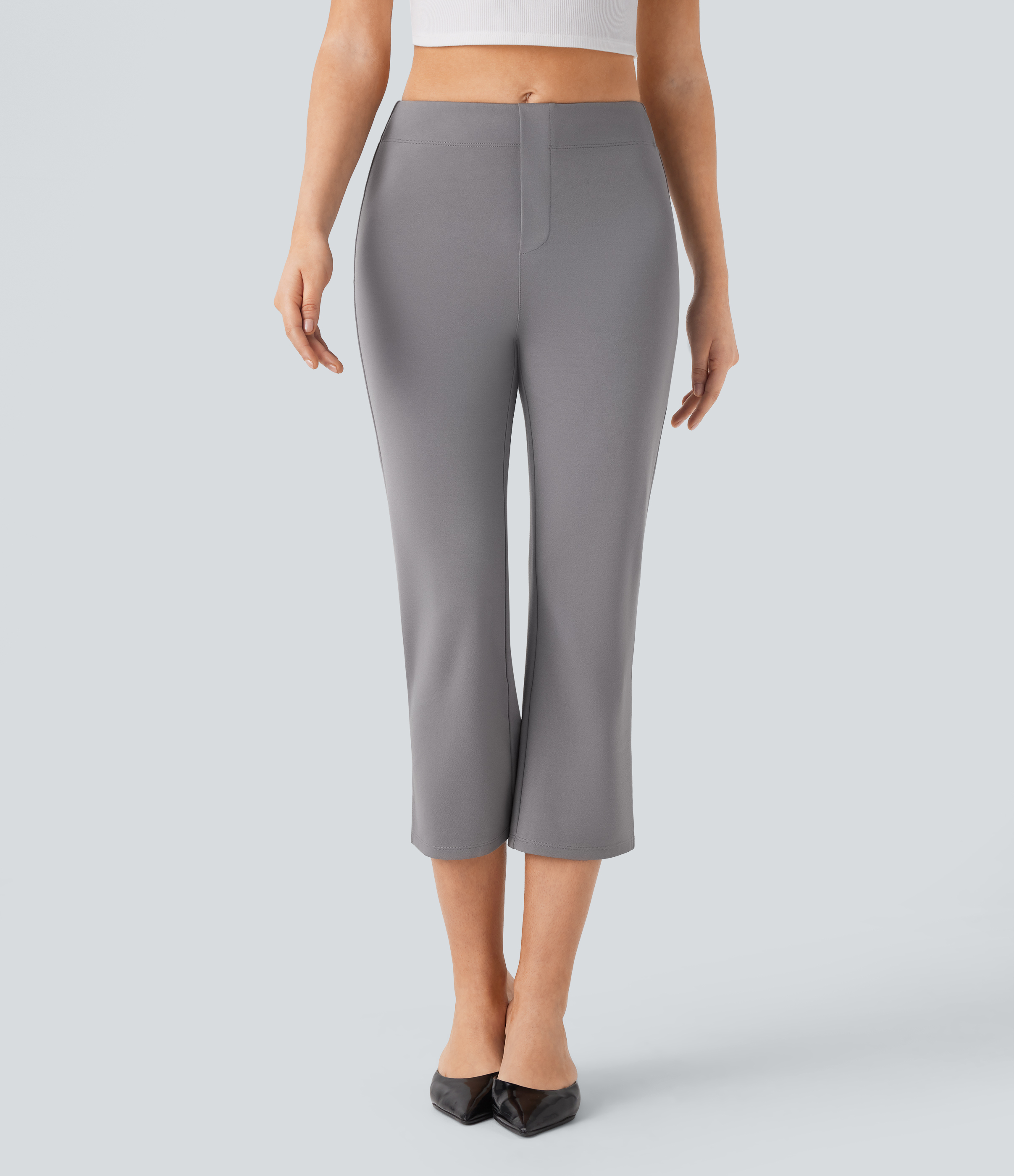 Halara Halara Flexв„ў Mid Rise Back Side Pocket Split Slight Flare Capri Work Pants  - Putty Gray - S(regular) sweatpants jogger pants 
