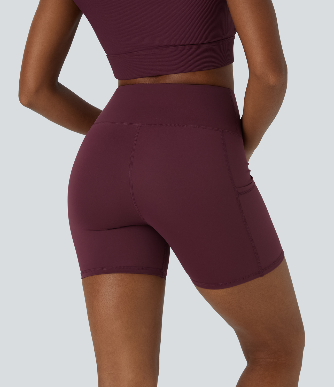 Halara PatitoffВ® Pet Hair Resistant High Waisted Side Pocket Biker Shorts 5``  - Red Mahogany - XL biker shorts women black biker shorts 