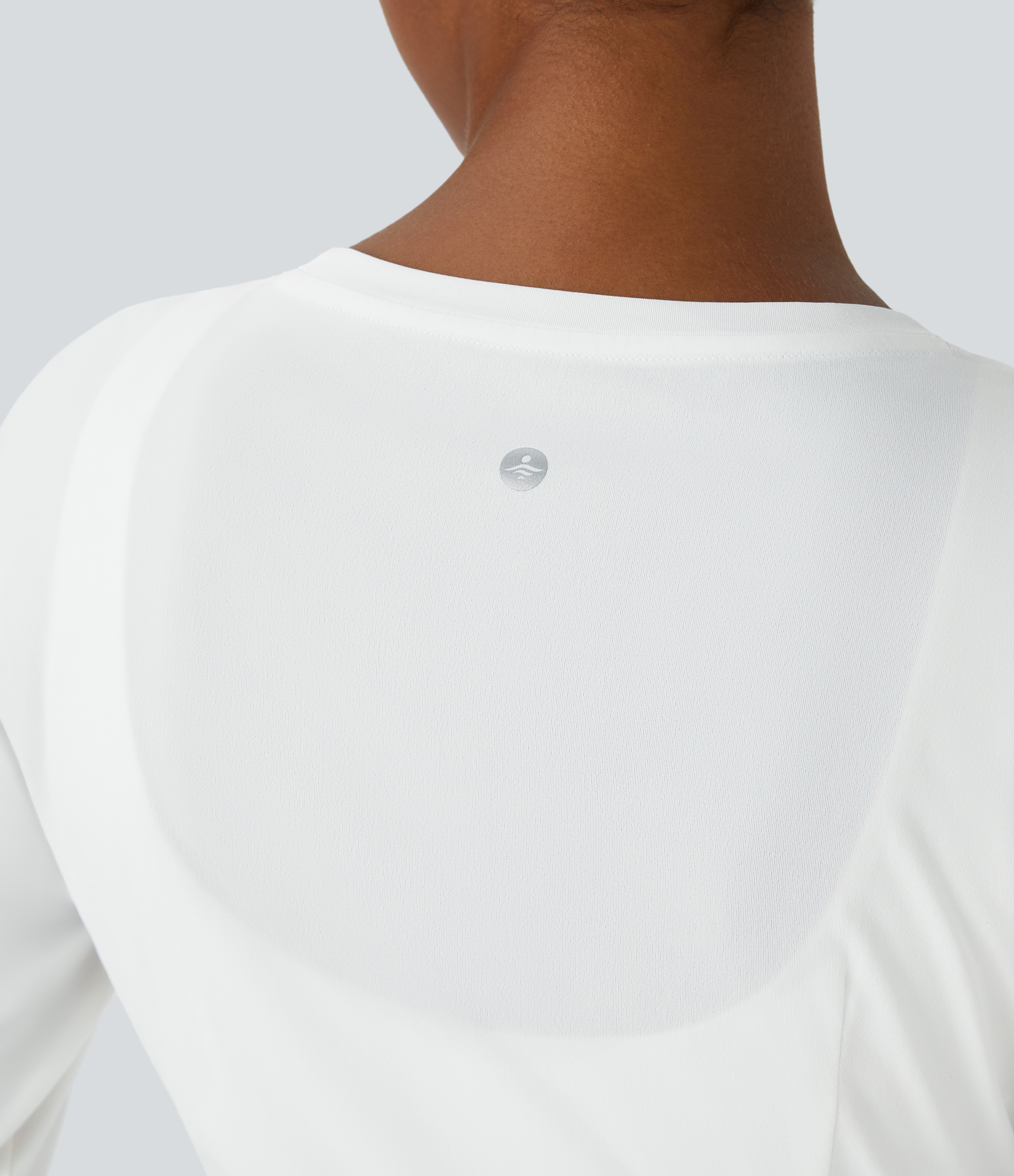 Halara Round Neck Plicated Thumb Hole Slim Yoga Sports Top  - White - L 