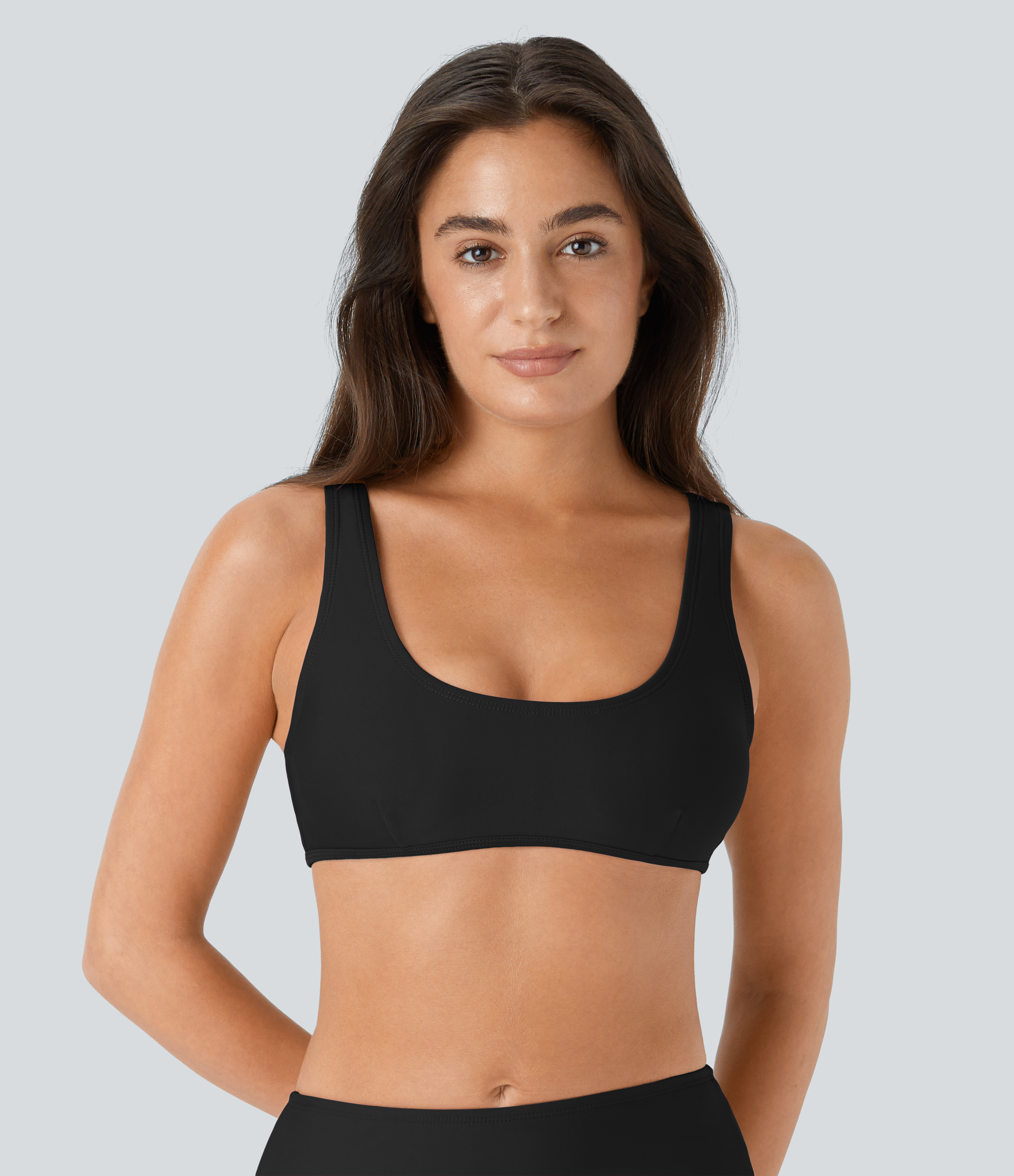 Halara Solid U Neck Bikini Top Swimsuit  - Black - XS 